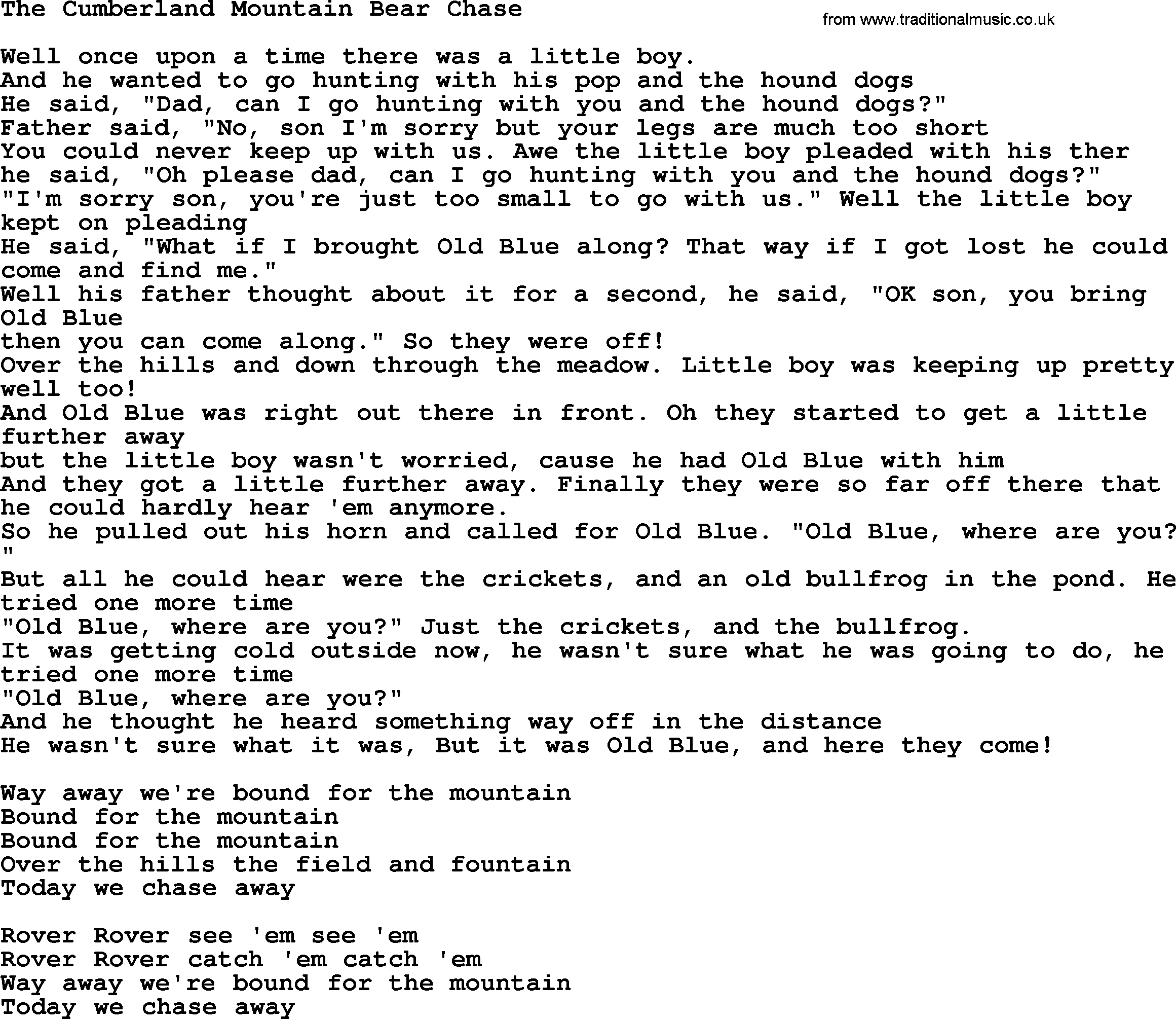 The Byrds song The Cumberland Mountain Bear Chase, lyrics