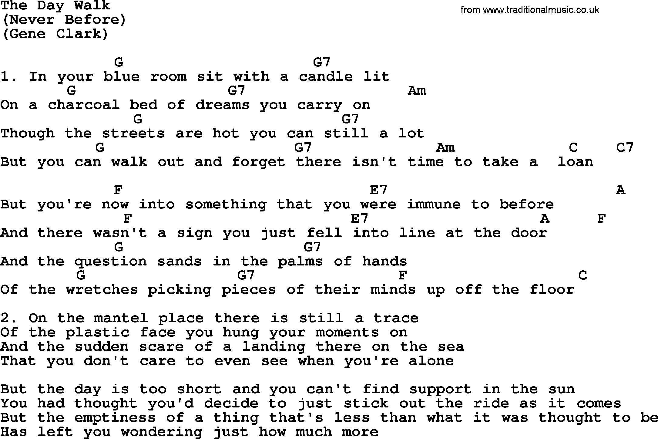 The Byrds song The Day Walk, lyrics and chords