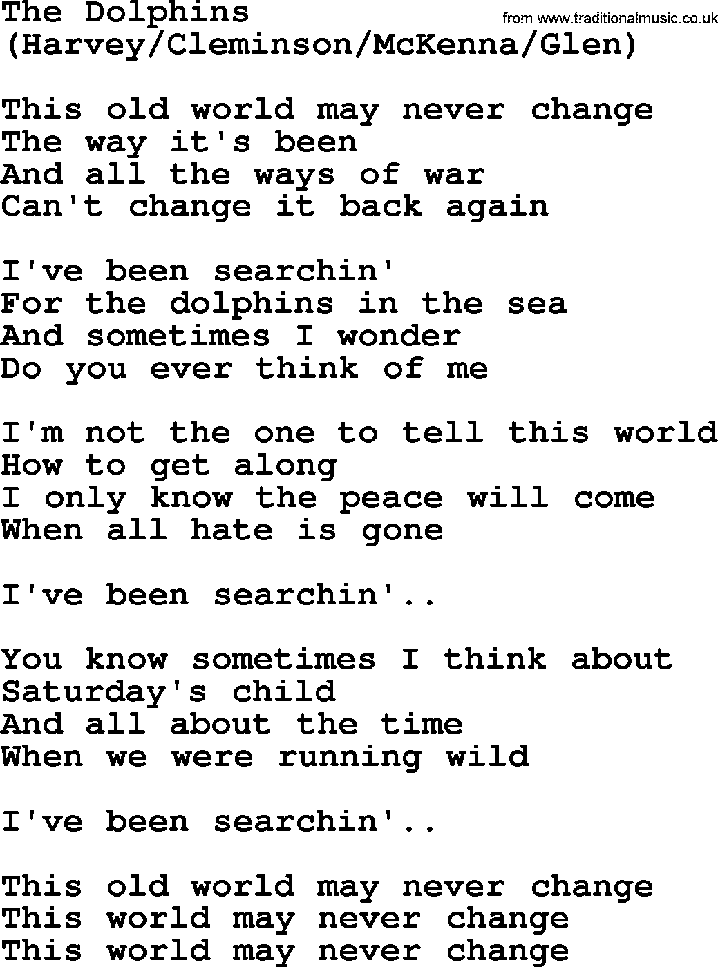The Byrds song The Dolphins, lyrics