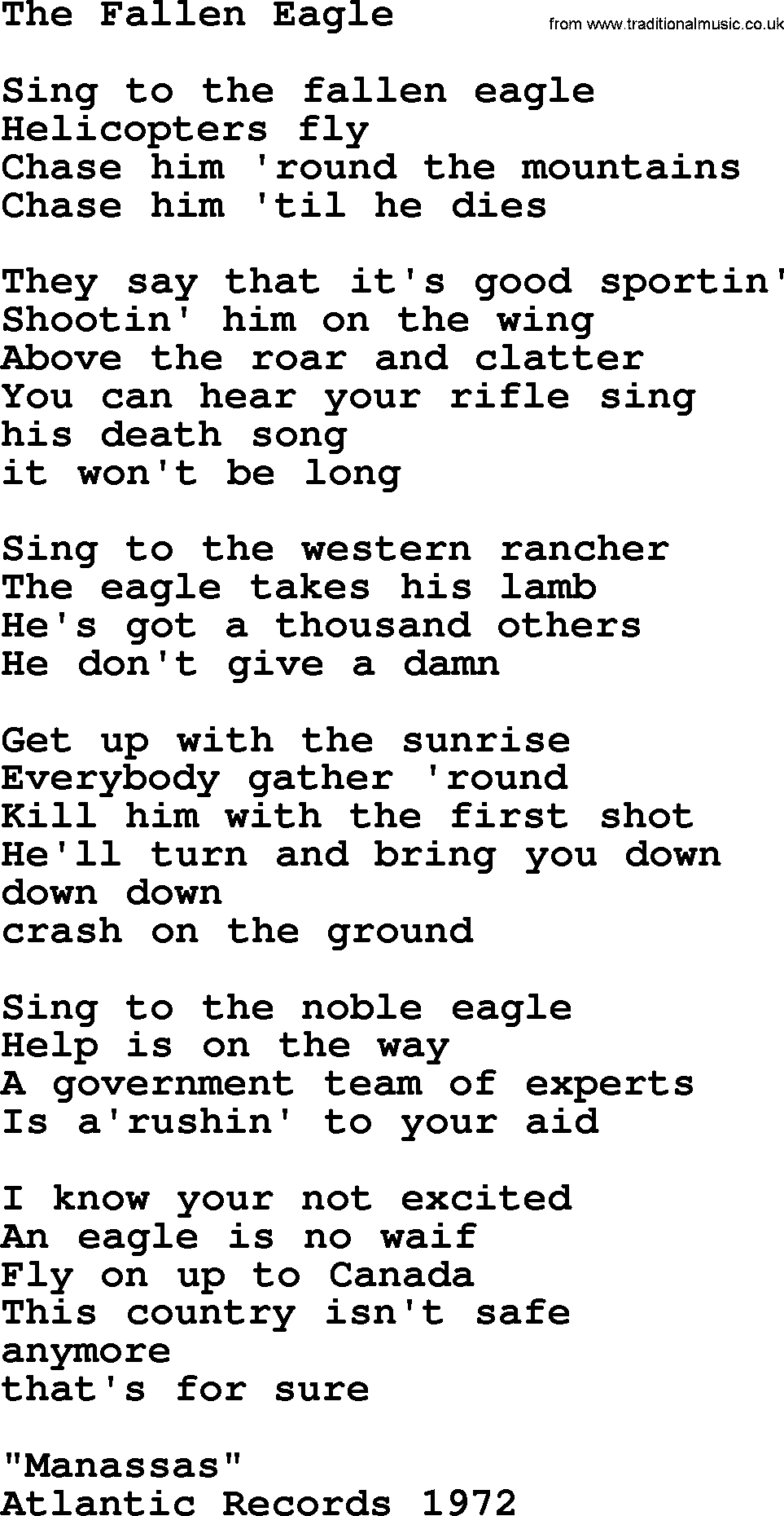 The Byrds song The Fallen Eagle, lyrics
