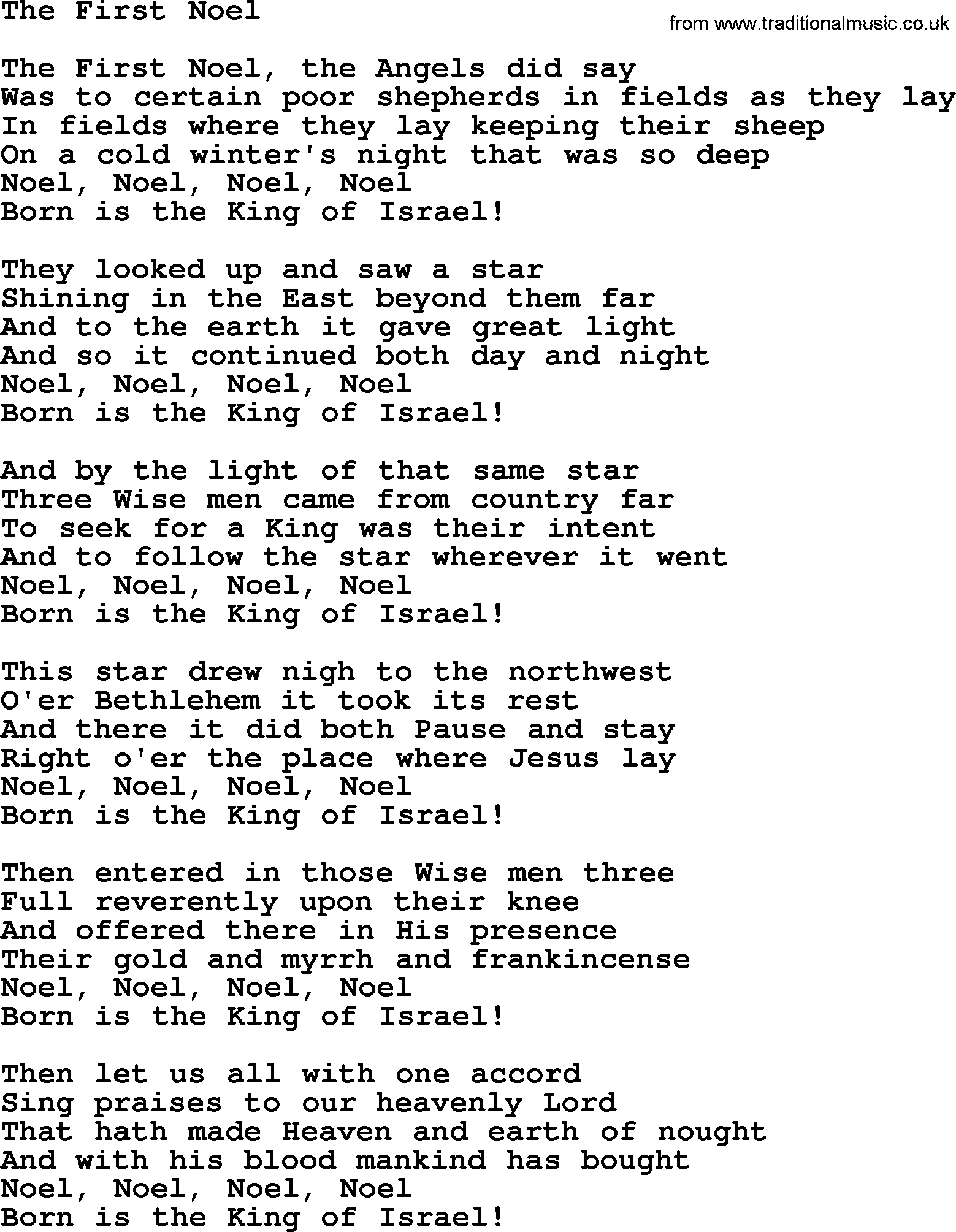 The Byrds song The First Noel, lyrics