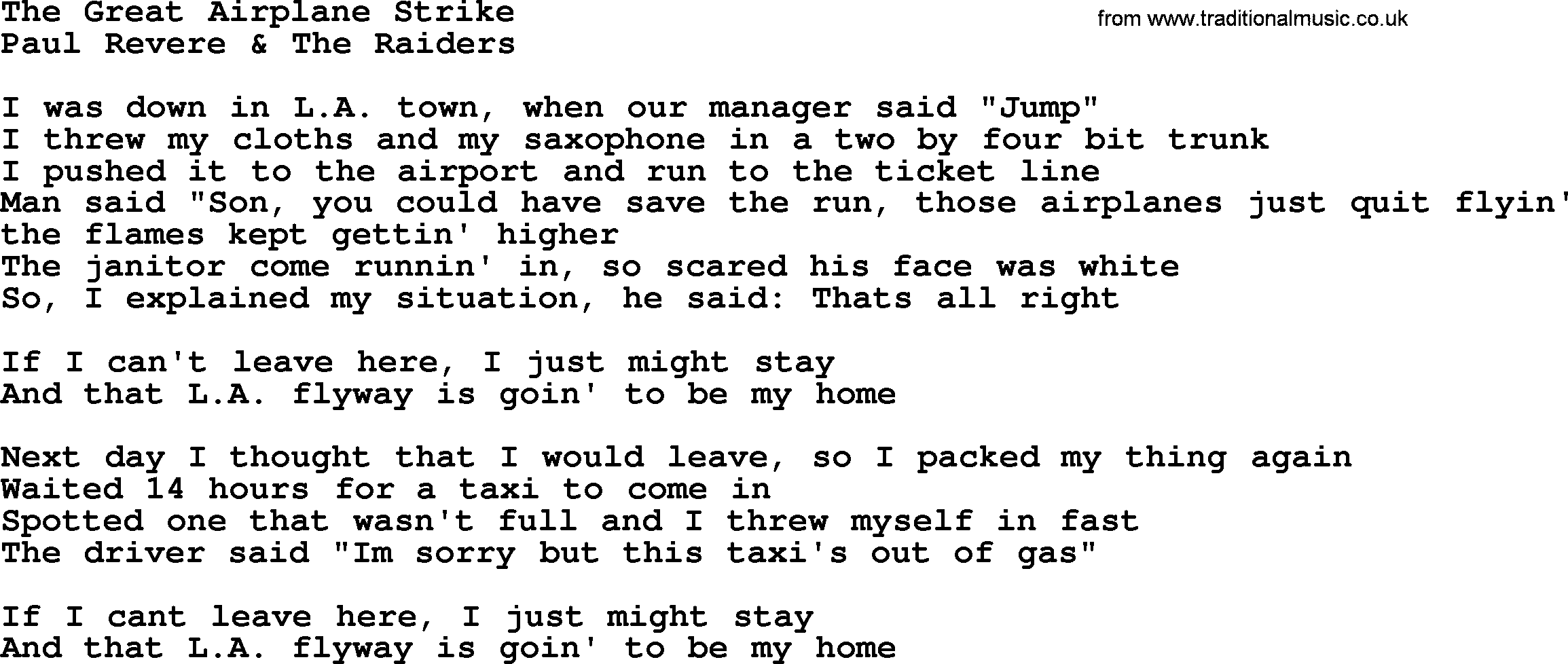 The Byrds song The Great Airplane Strike, lyrics