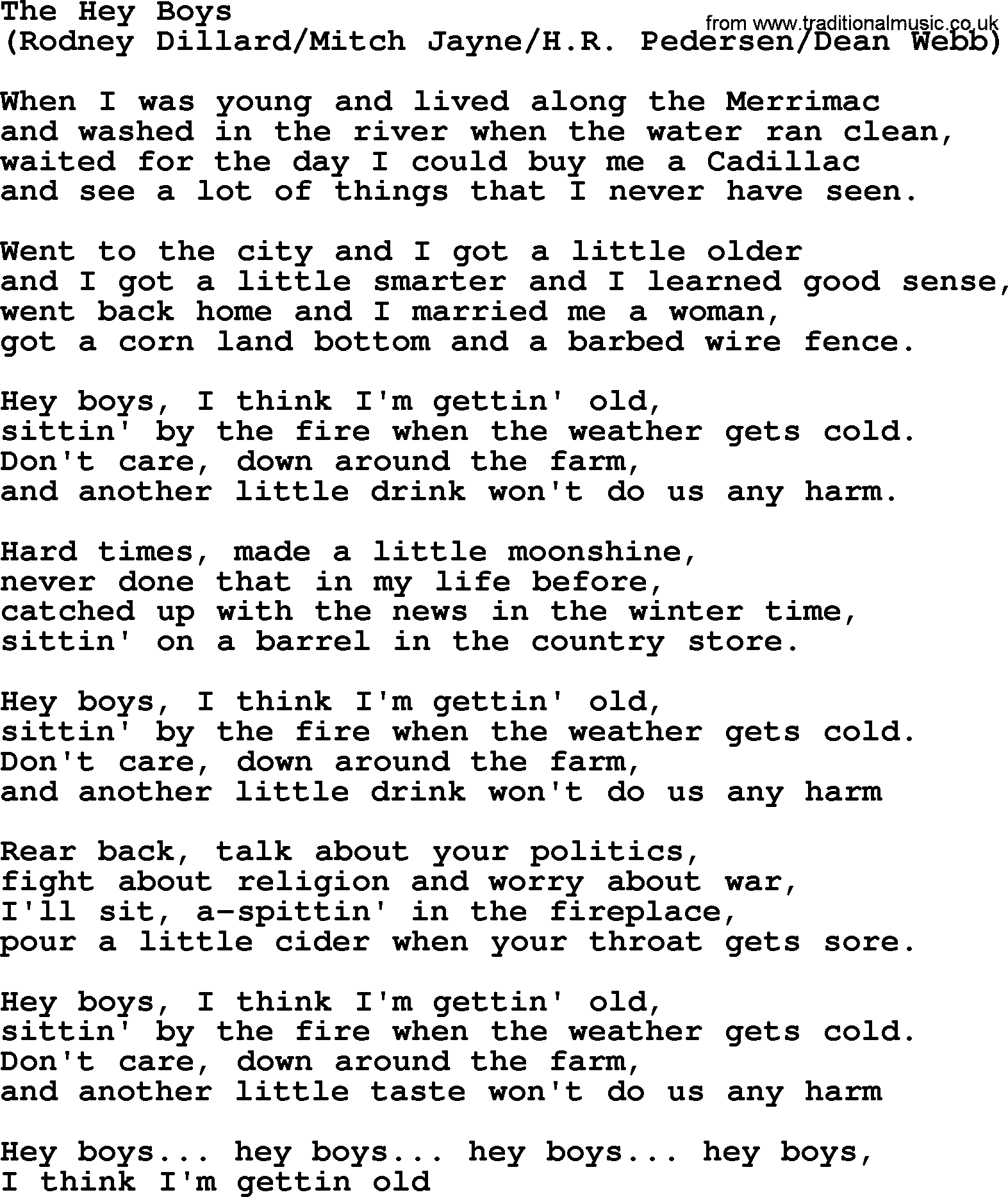 The Byrds song The Hey Boys, lyrics