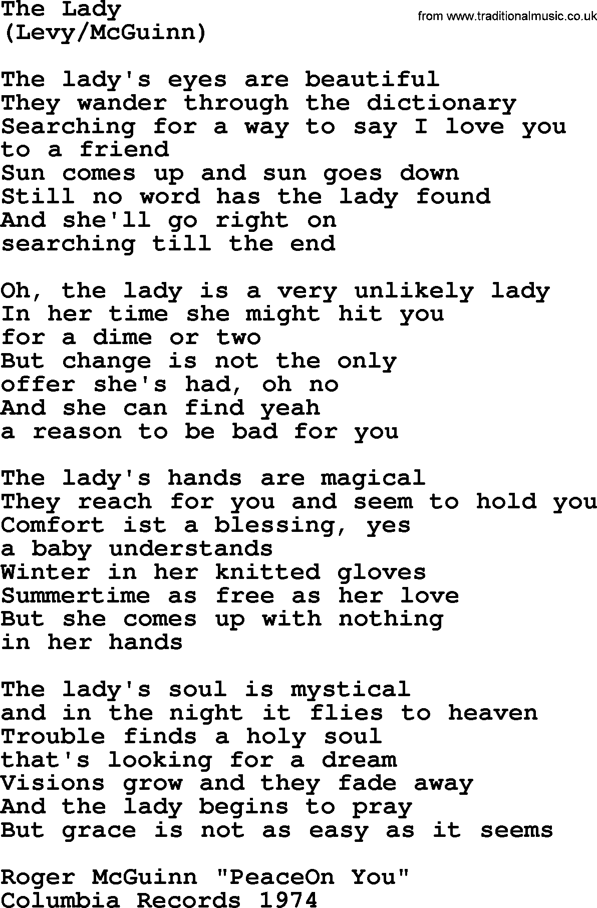 The Byrds song The Lady, lyrics