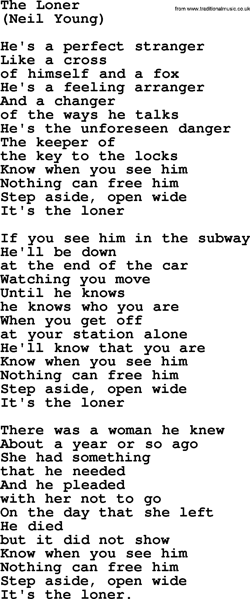 The Byrds song The Loner, lyrics