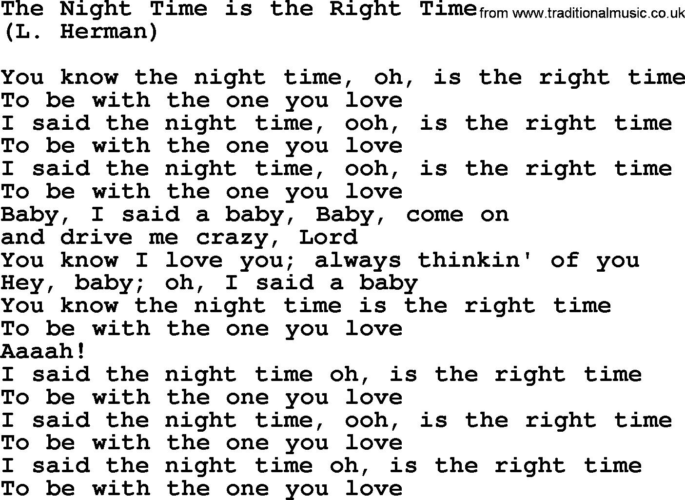 The Byrds song The Night Time Is The Right Time, lyrics