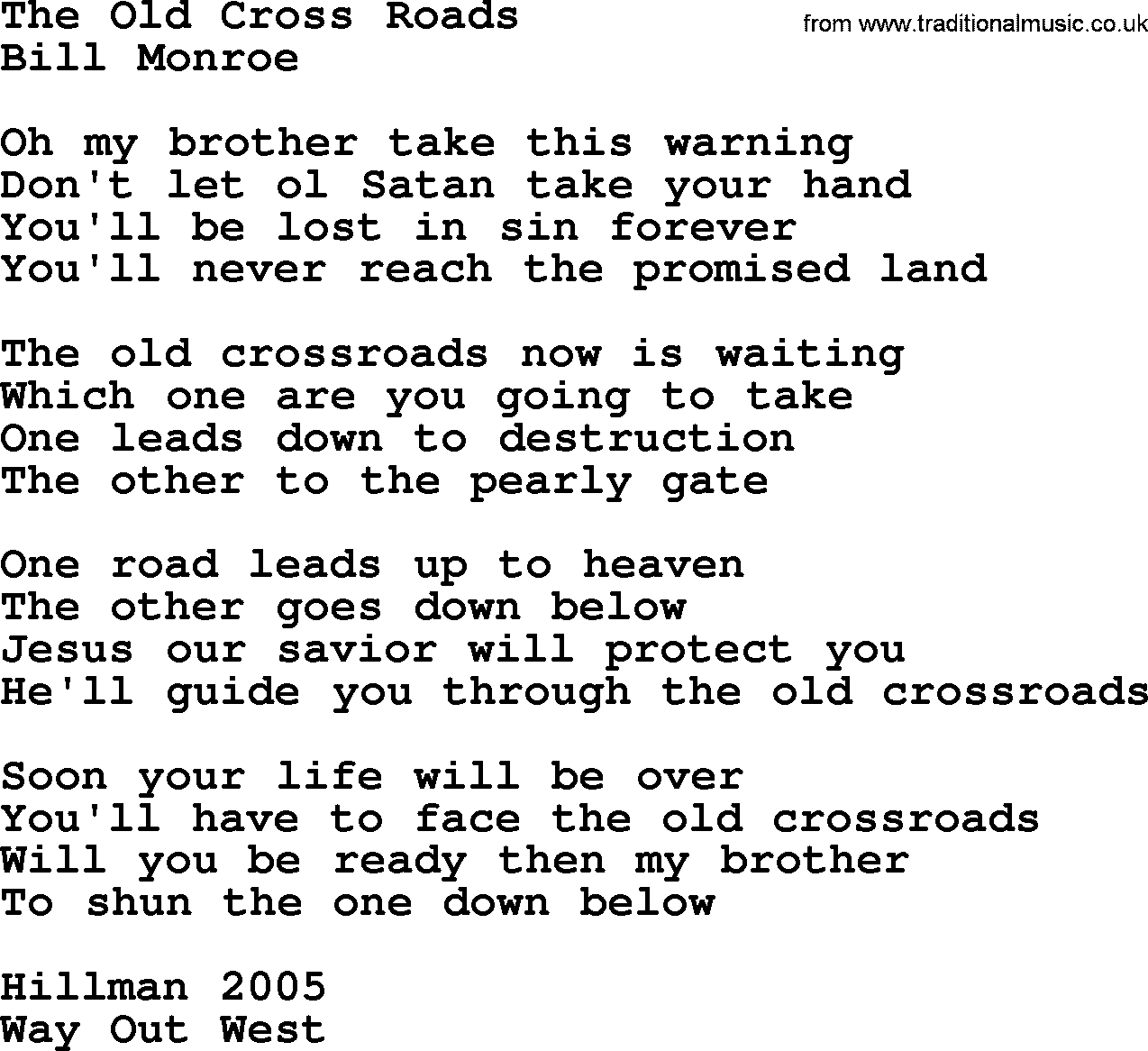 The Byrds song The Old Cross Roads, lyrics