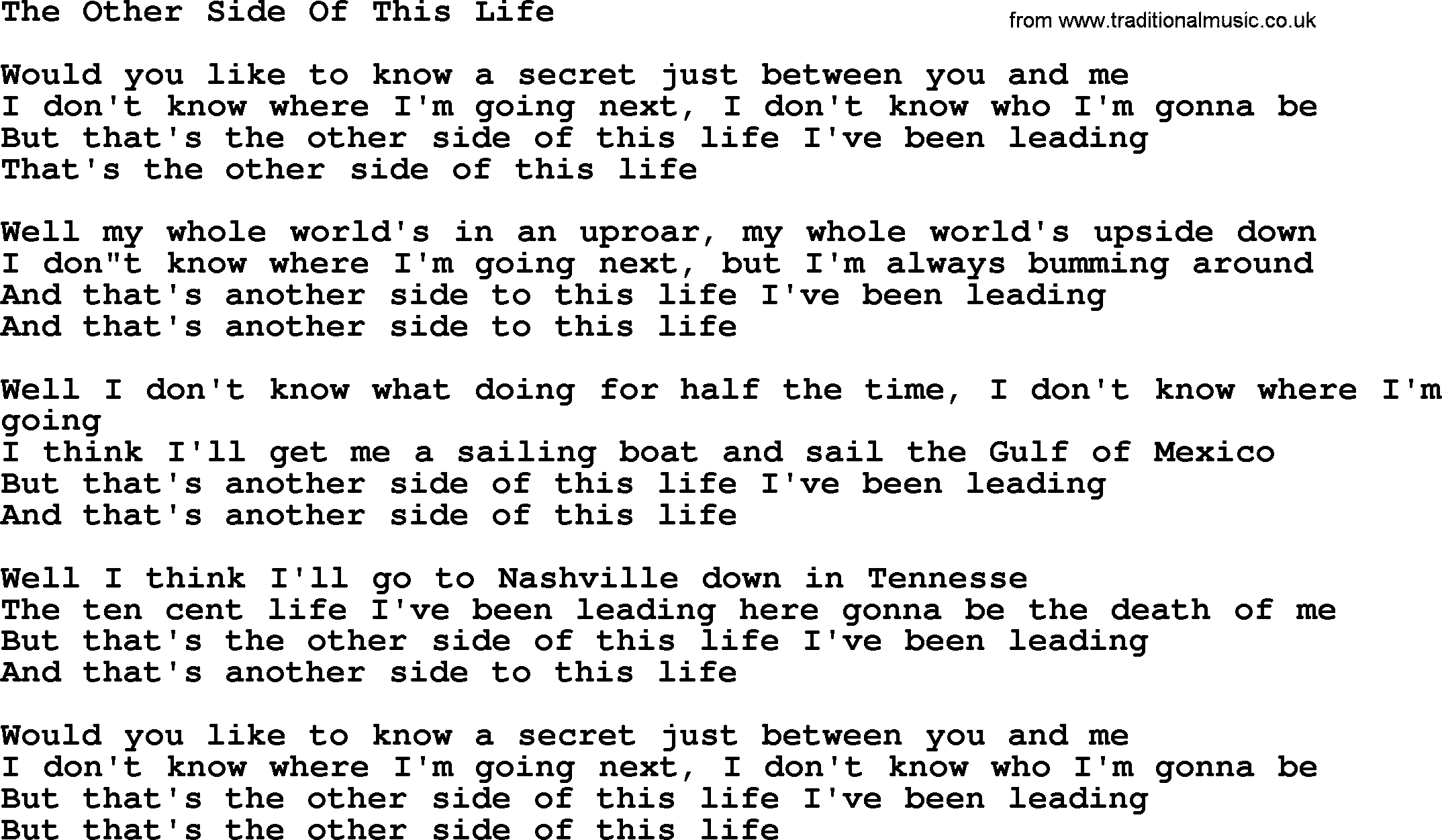 The Byrds song The Other Side Of This Life, lyrics