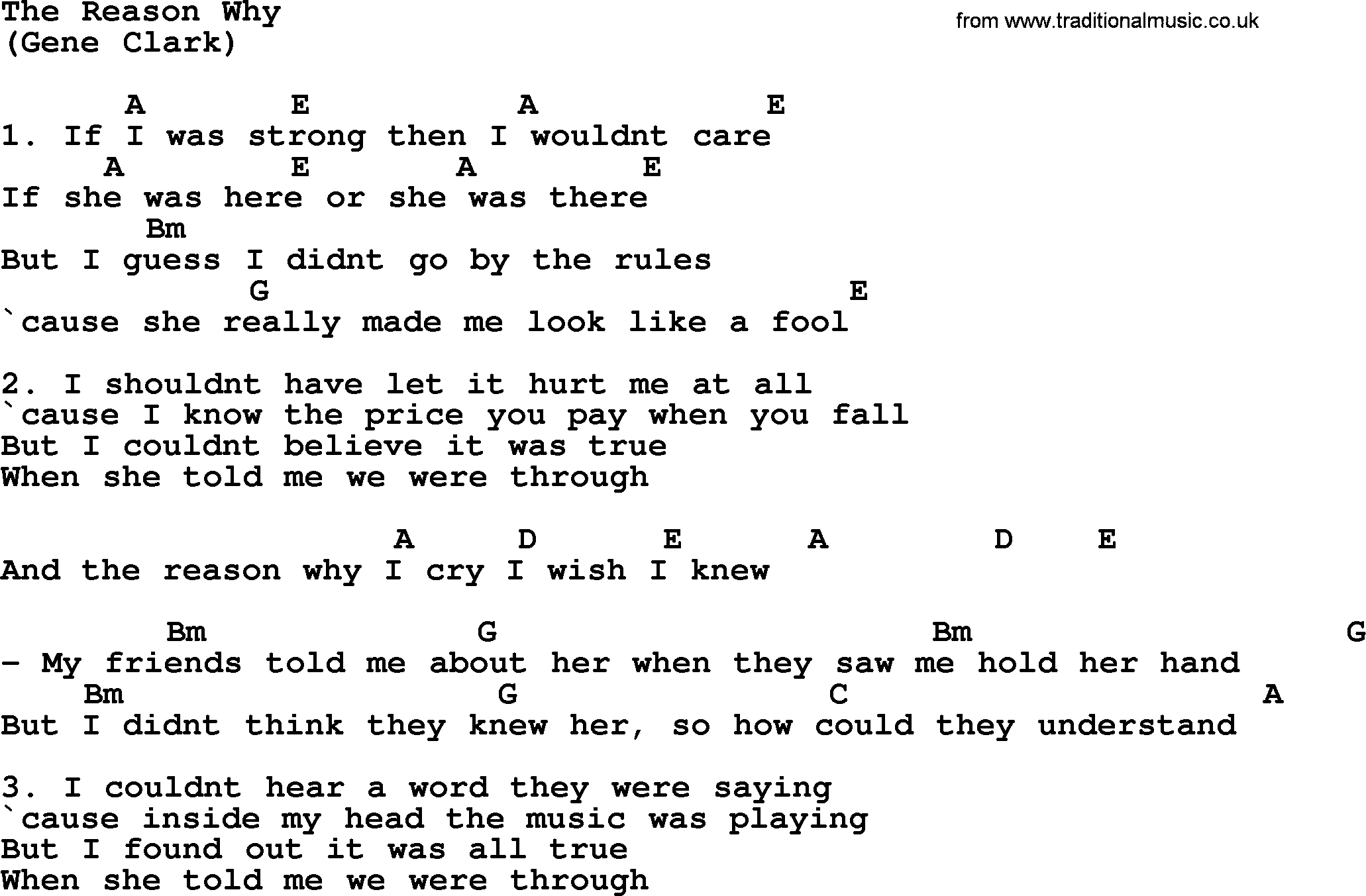 The Byrds song The Reason Why, lyrics and chords