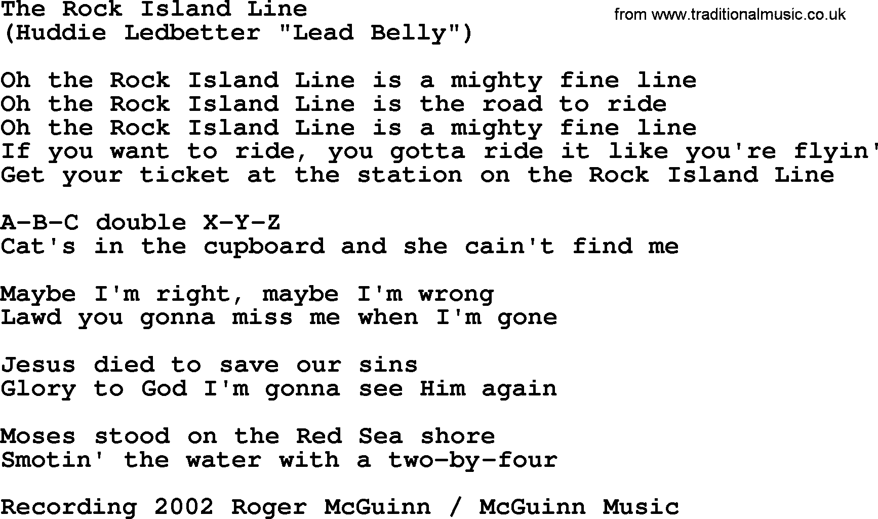 The Byrds song The Rock Island Line, lyrics