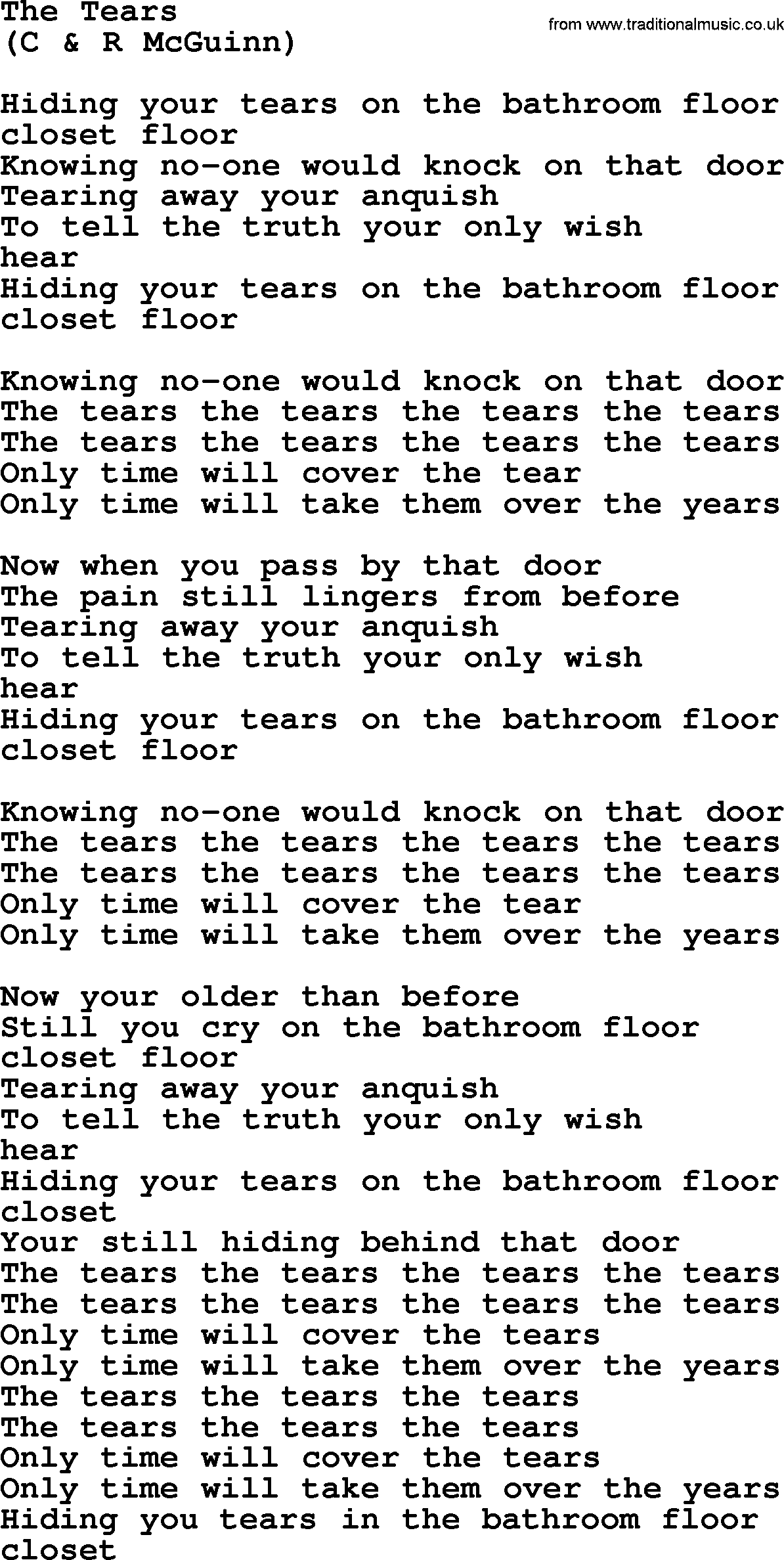 The Byrds song The Tears, lyrics
