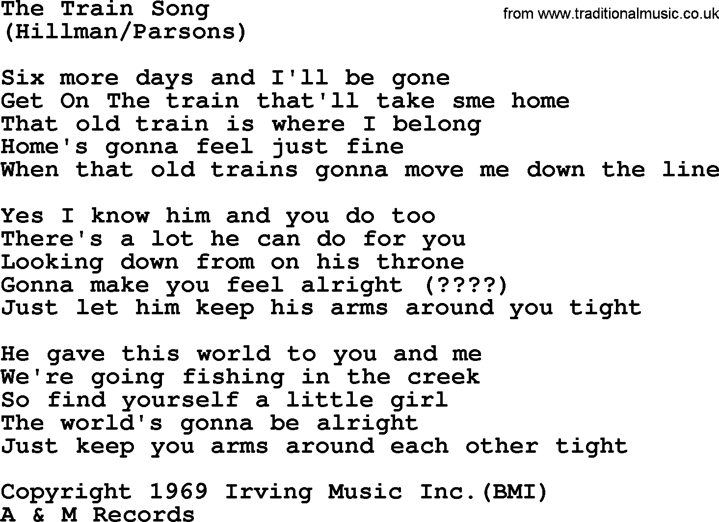 The Byrds song The Train Song, lyrics
