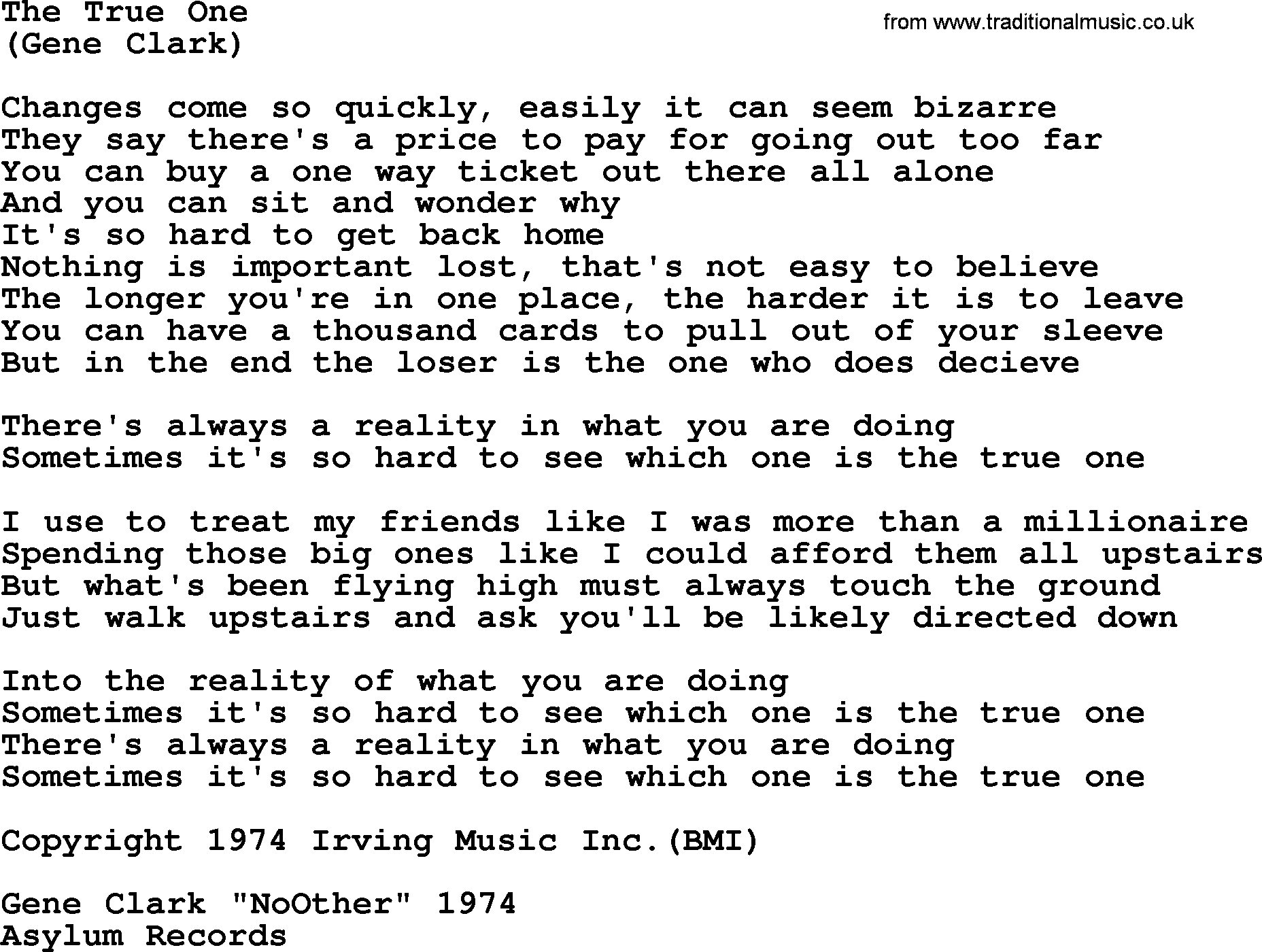 The Byrds song The True One, lyrics