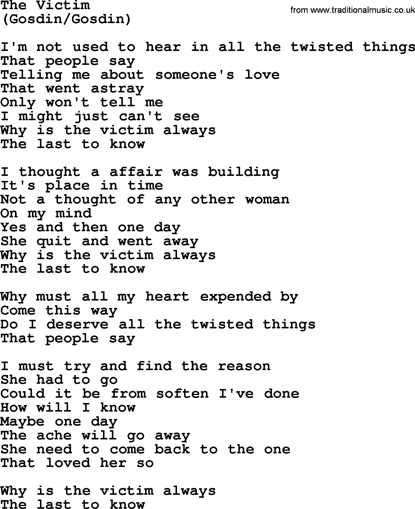 The Byrds song The Victim, lyrics