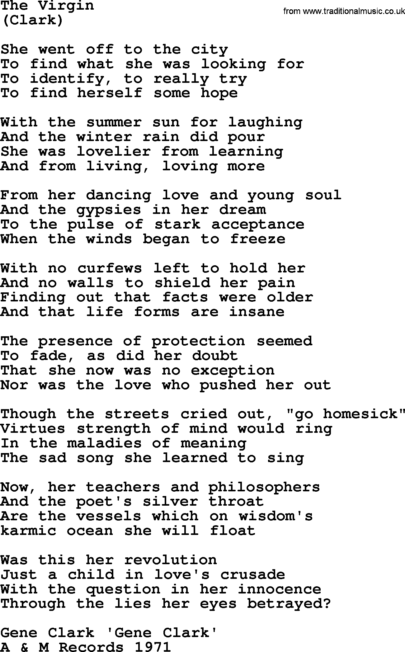 The Byrds song The Virgin, lyrics