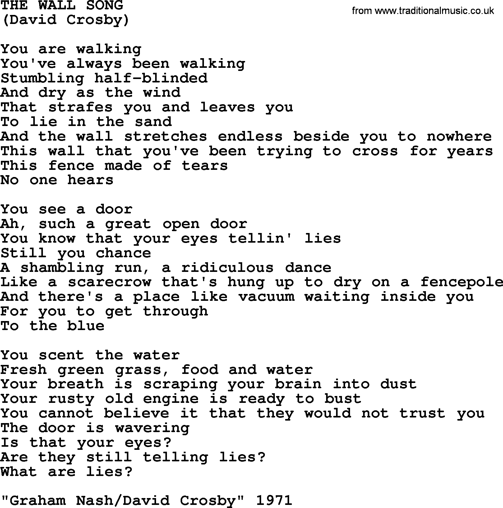 The Wall Song, by The Byrds lyrics with pdf The Wall Song, by The Byrds lyrics with pdf