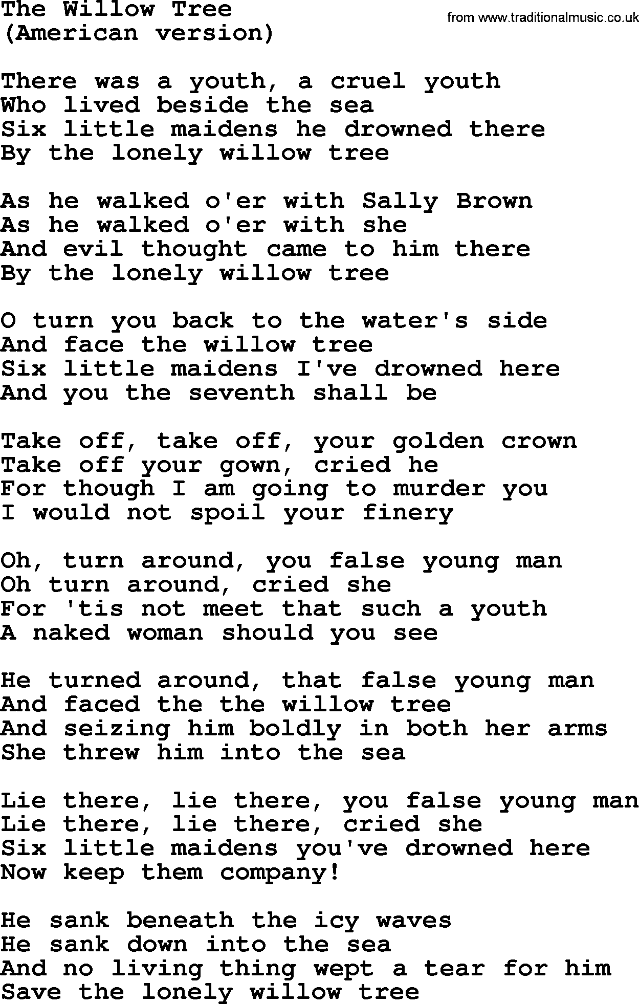 The Byrds song The Willow Tree, lyrics
