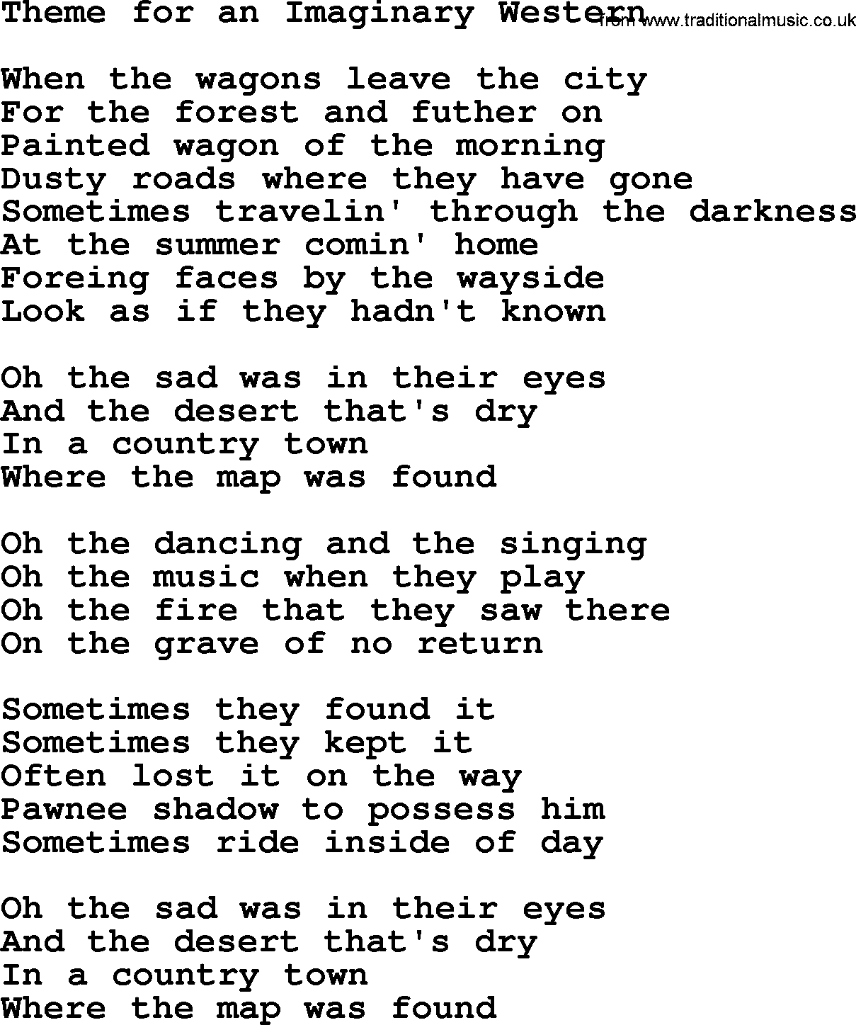 The Byrds song Theme For An Imaginary Western, lyrics