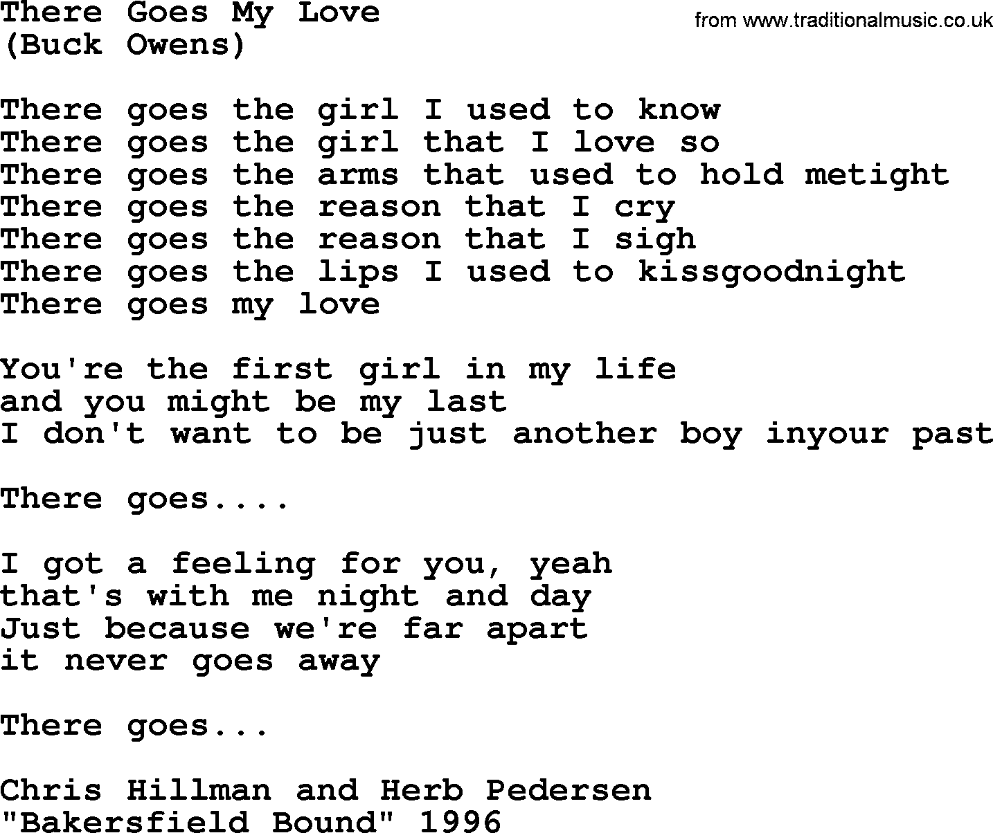 The Byrds song There Goes My Love, lyrics