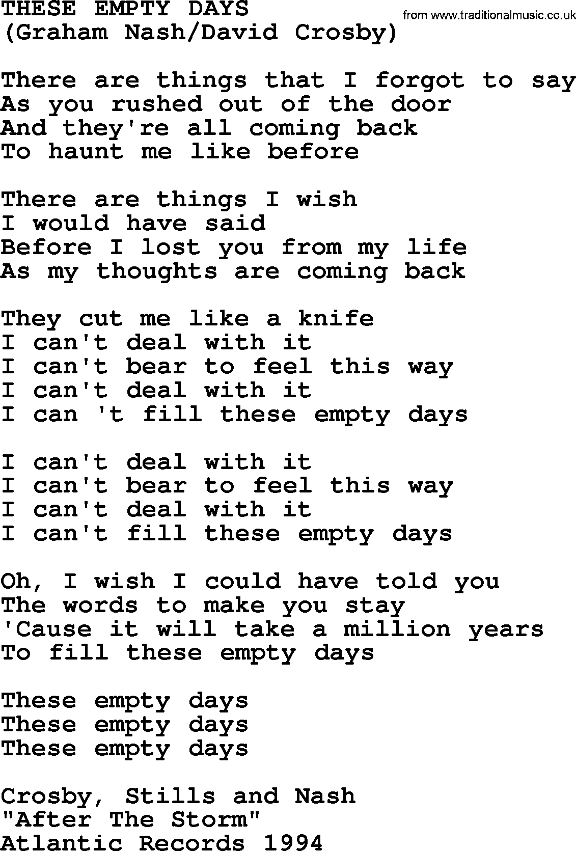The Byrds song These Empty Days, lyrics