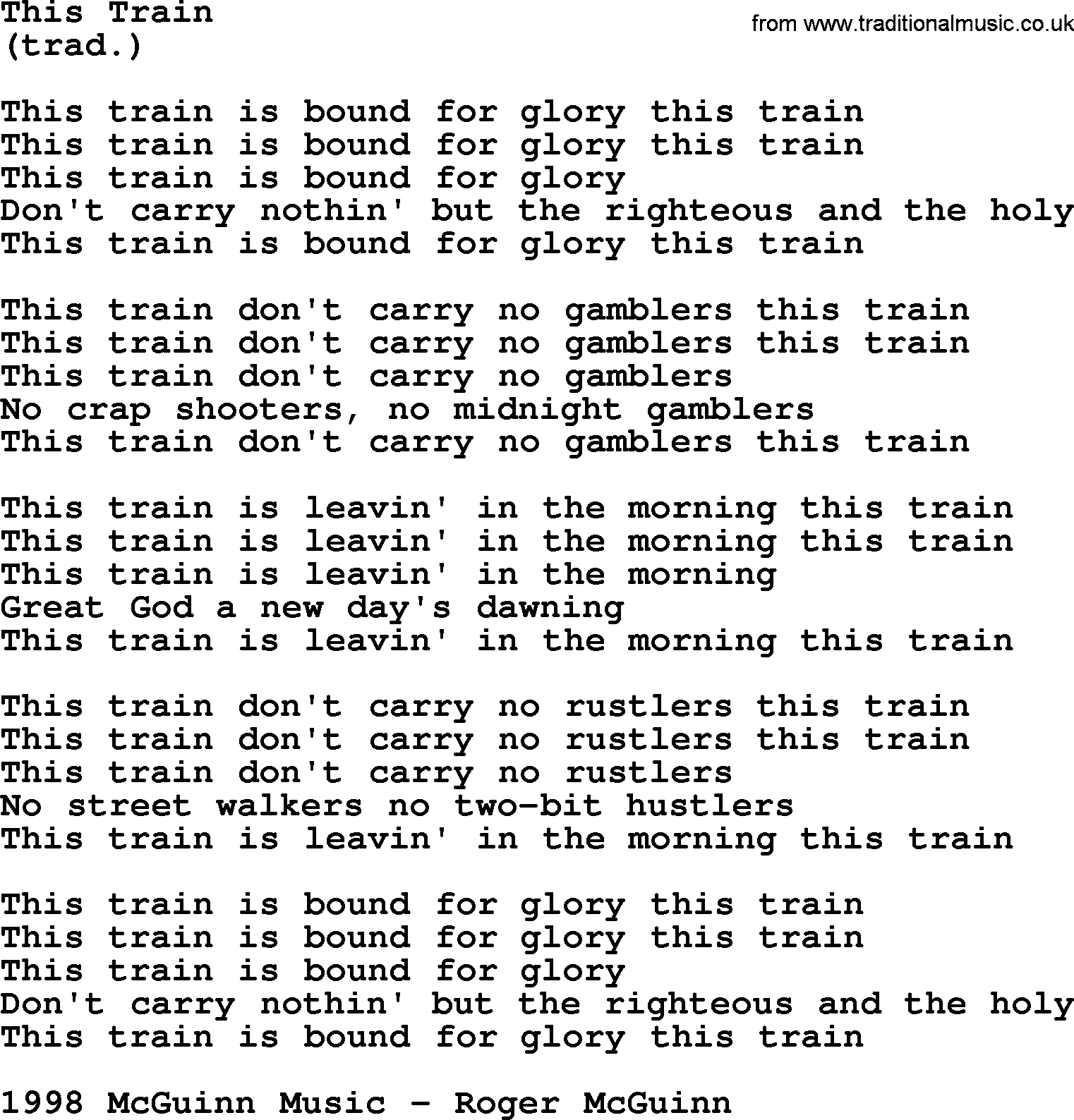 The Byrds song This Train, lyrics