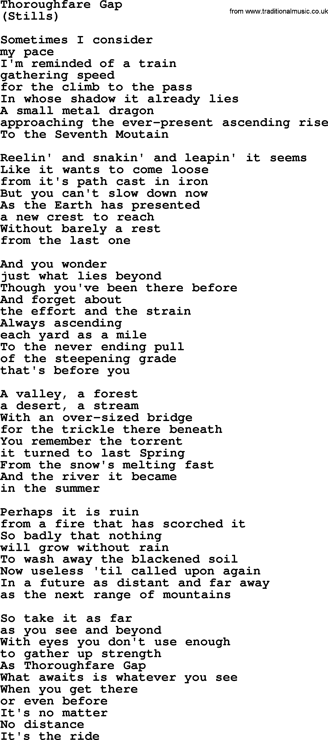 The Byrds song Thoroughfare Gap, lyrics