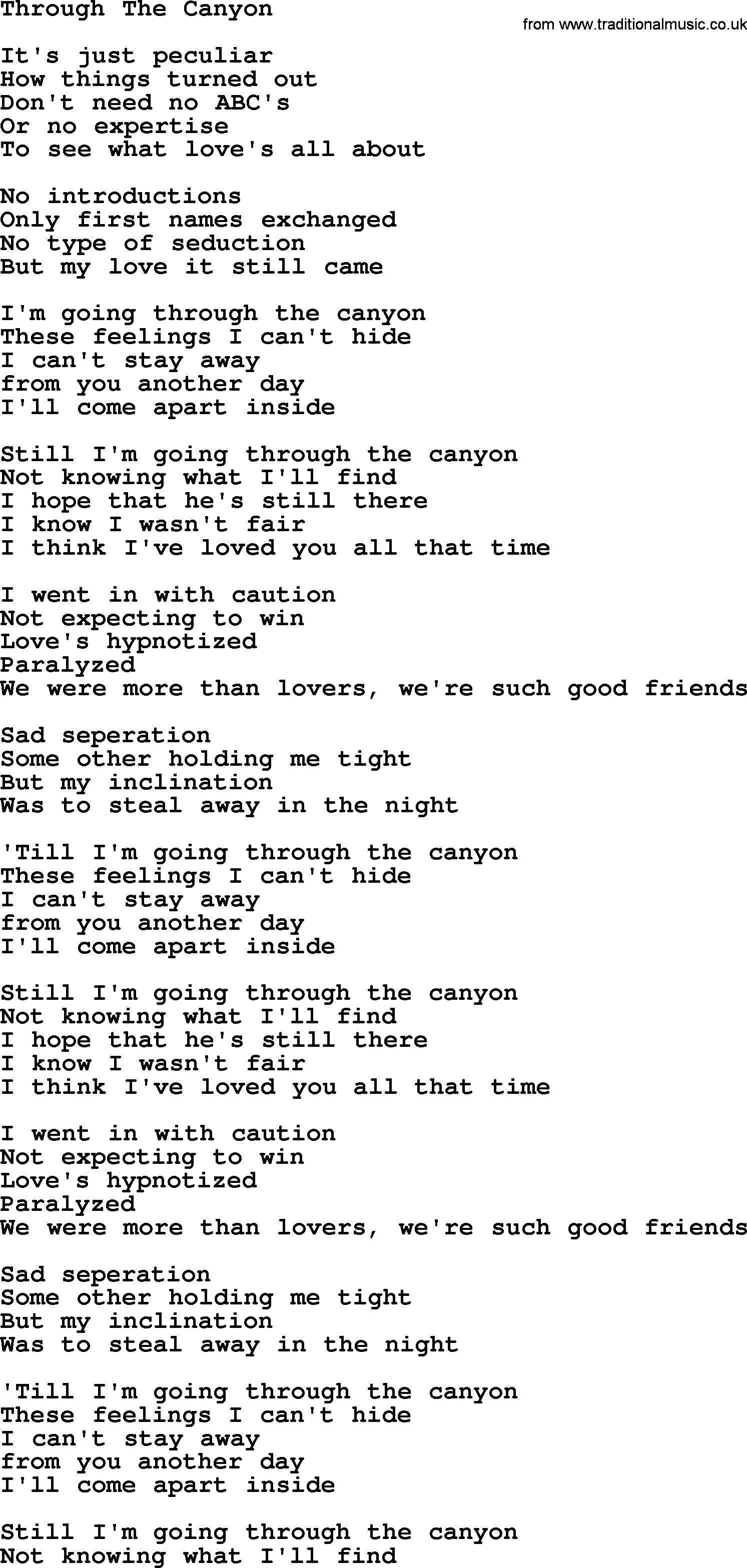 The Byrds song Through The Canyon, lyrics