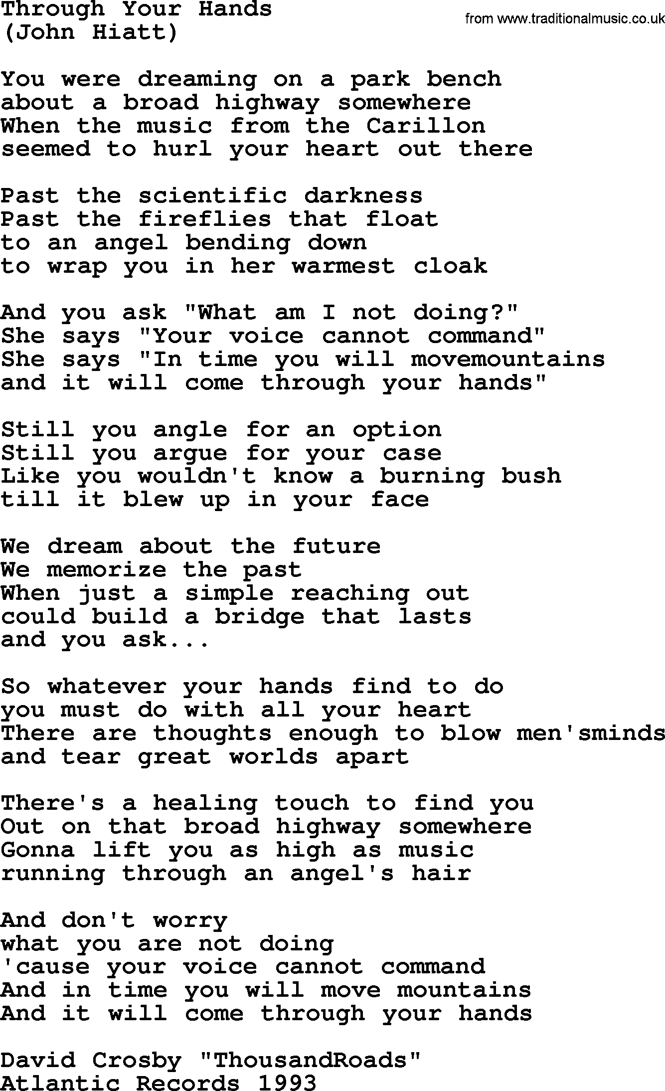 The Byrds song Through Your Hands, lyrics