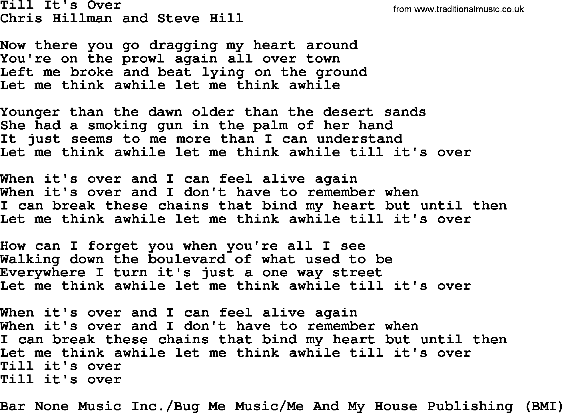 The Byrds song Till It's Over, lyrics