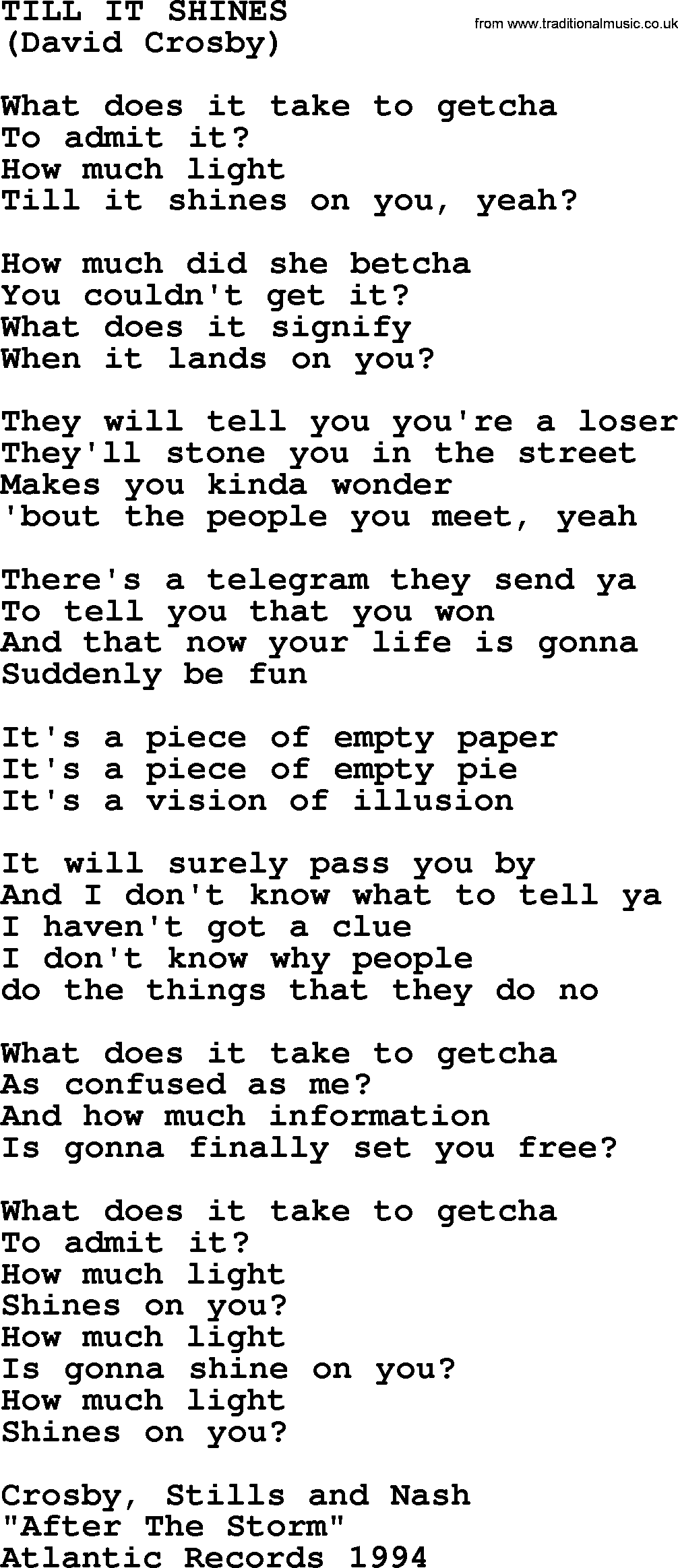 The Byrds song Till It Shines, lyrics