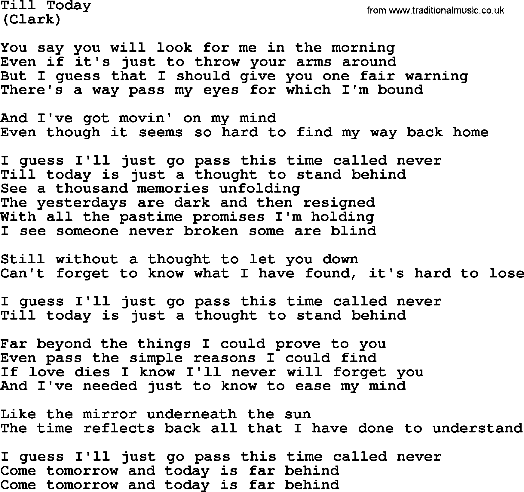 The Byrds song Till Today, lyrics