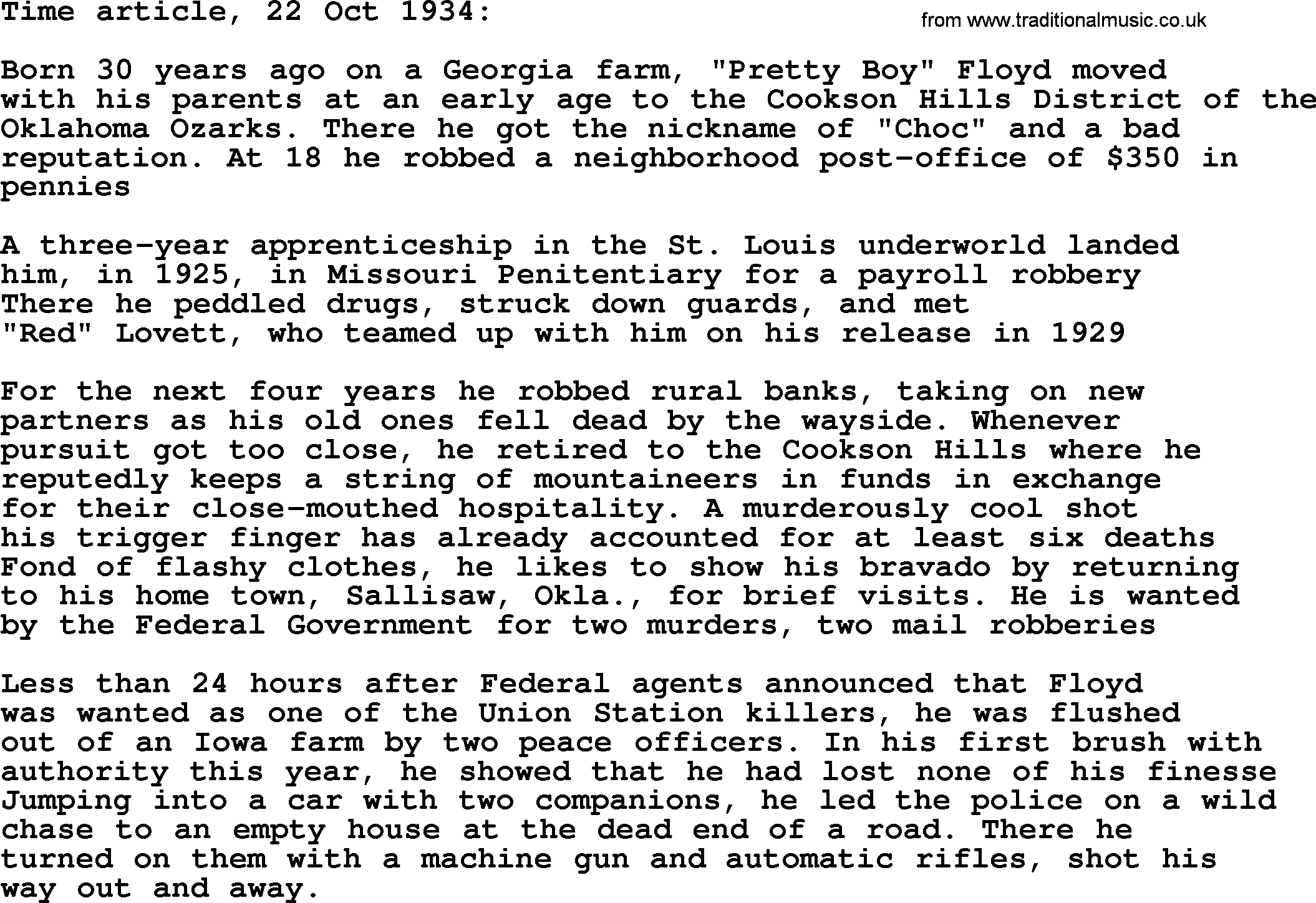 The Byrds song Time Article, 22 Oct 1934, lyrics