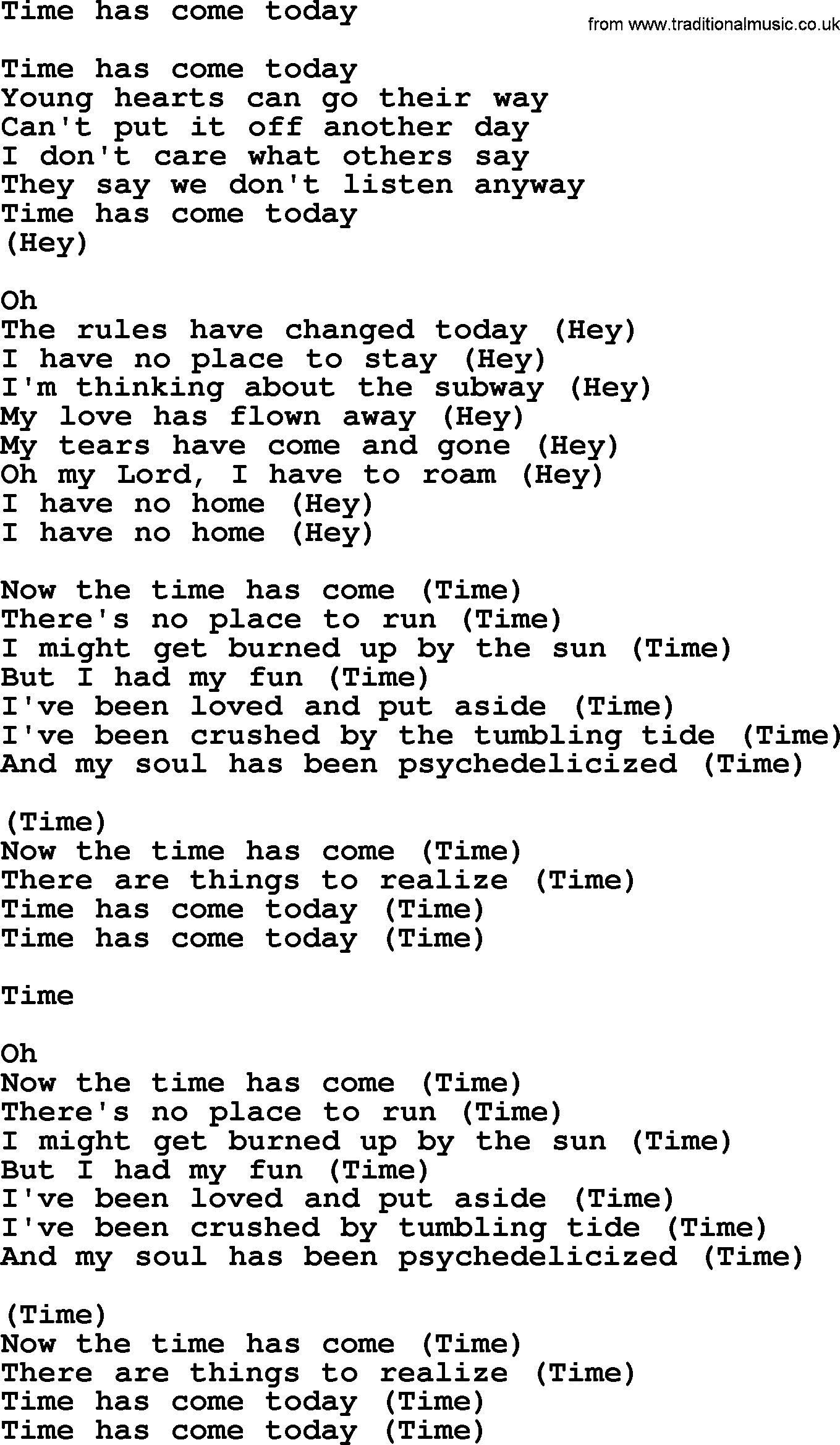 The Byrds song Time Has Come Today, lyrics