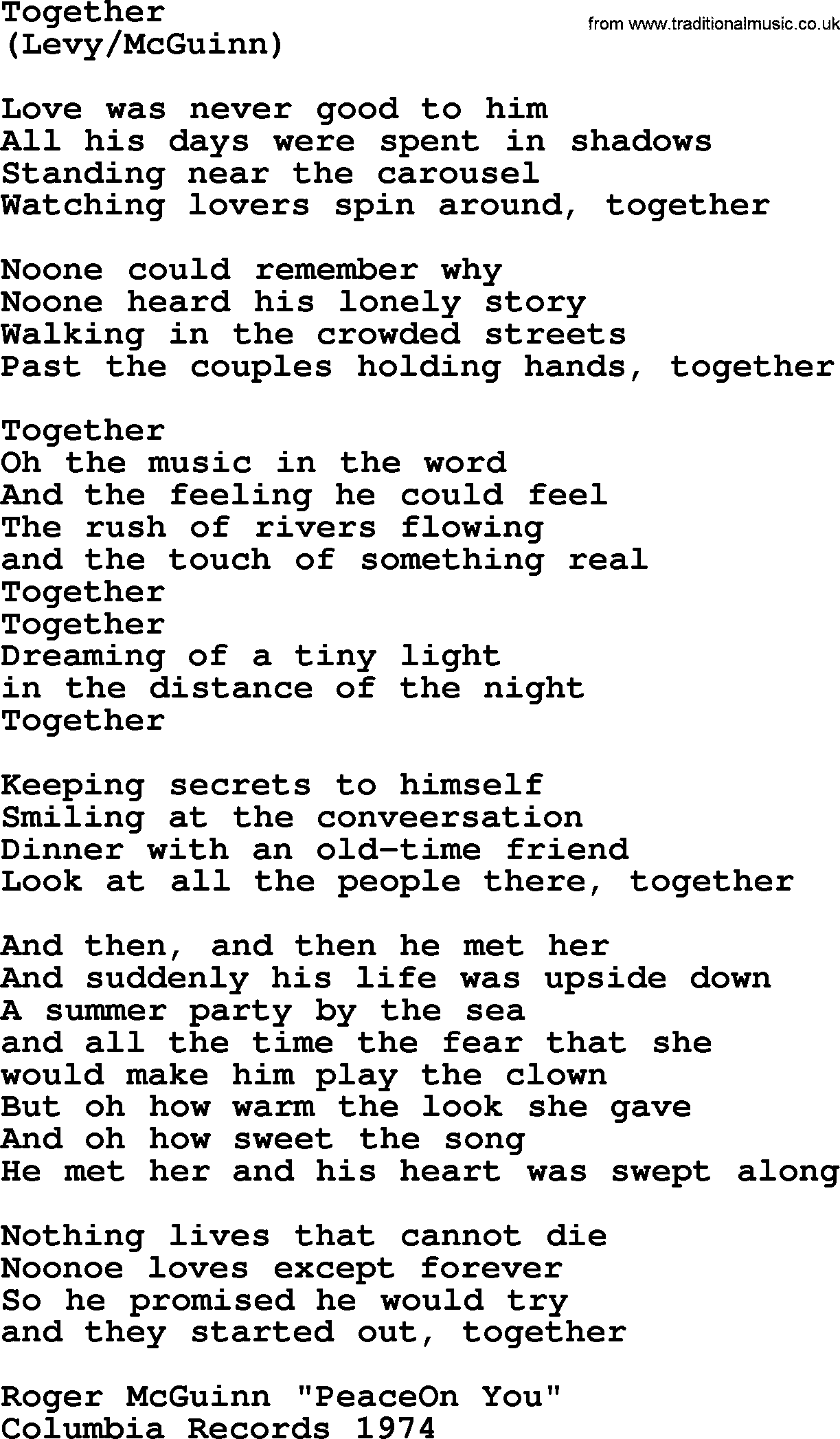 The Byrds song Together, lyrics