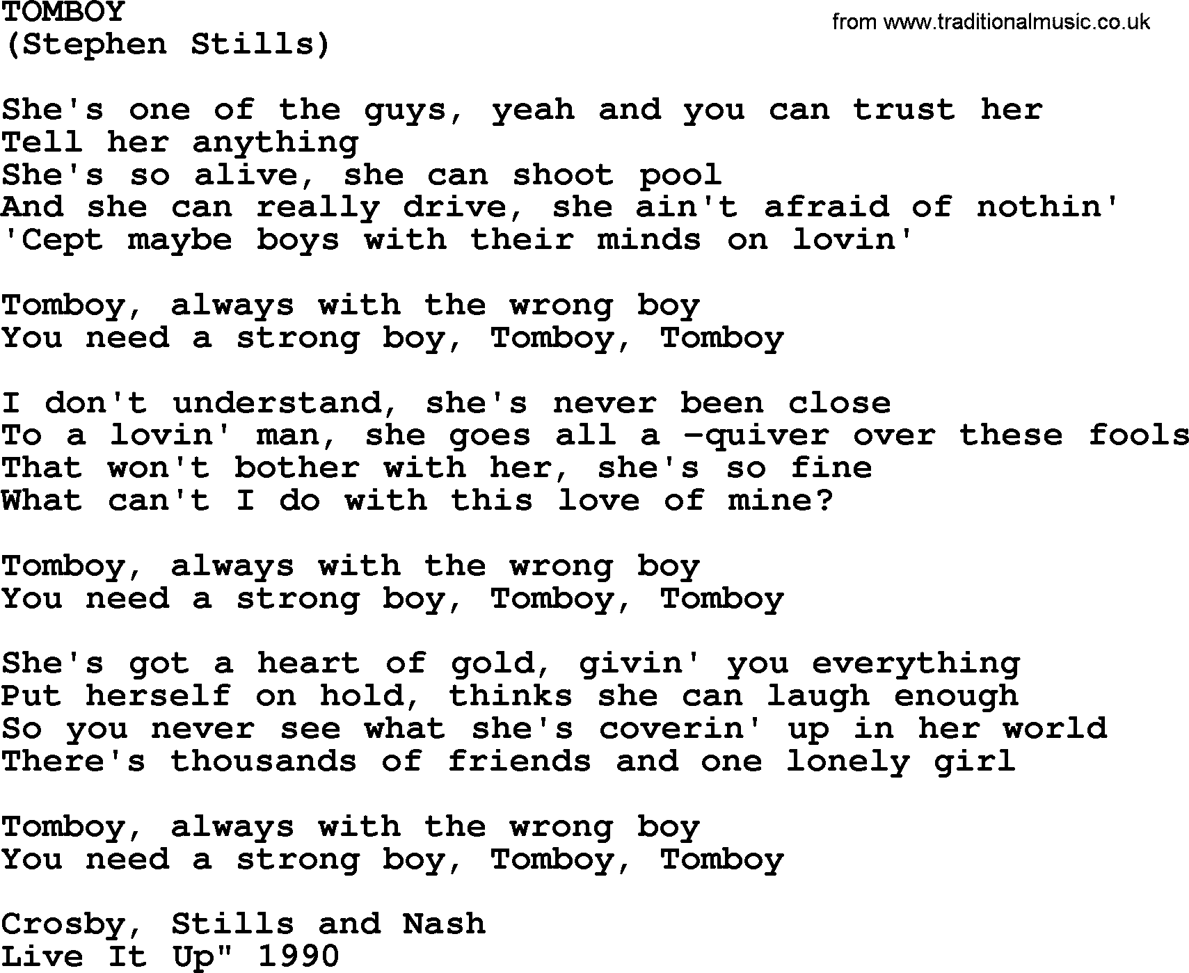 The Byrds song Tomboy, lyrics