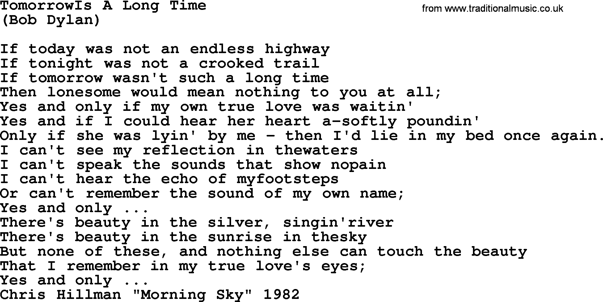 The Byrds song Tomorrowis A Long Time, lyrics