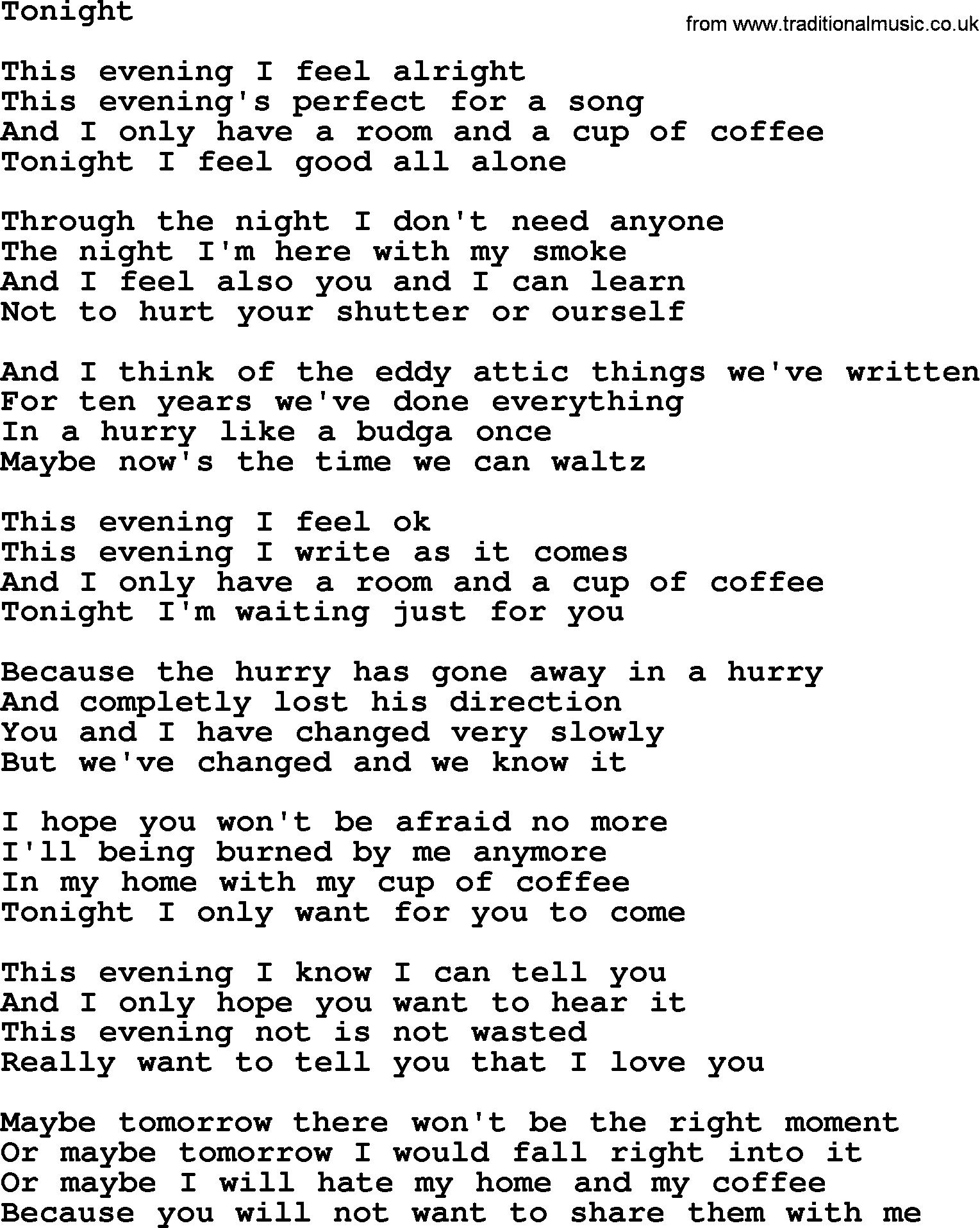 The Byrds song Tonight, lyrics