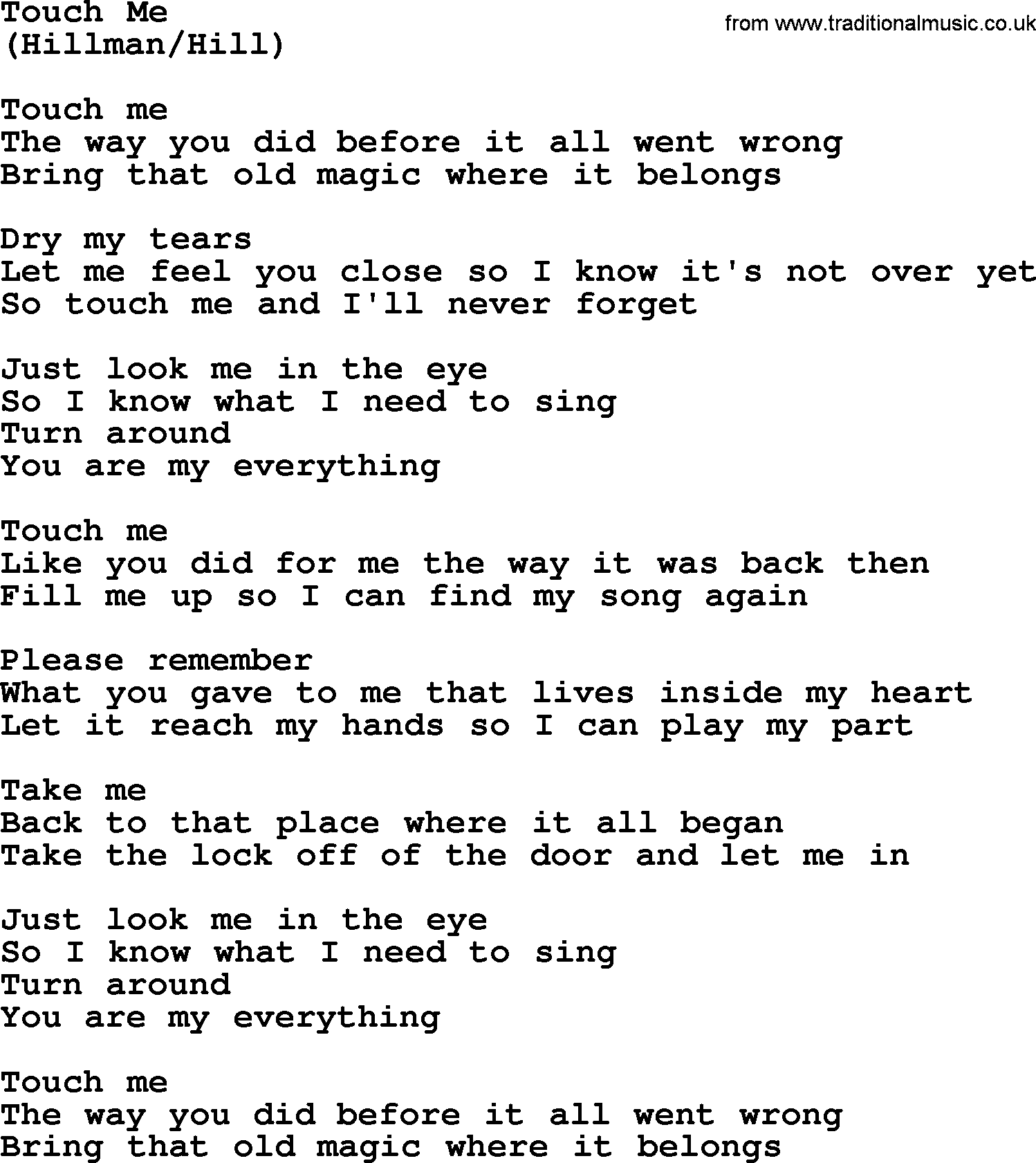 The Byrds song Touch Me, lyrics