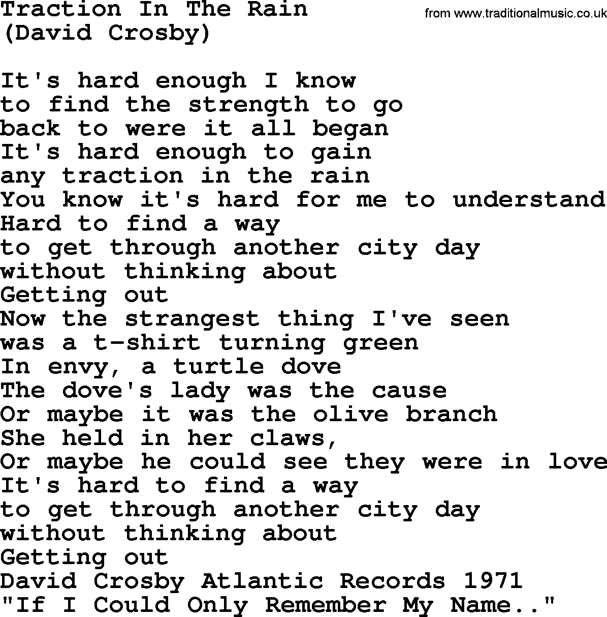 The Byrds song Traction In The Rain, lyrics