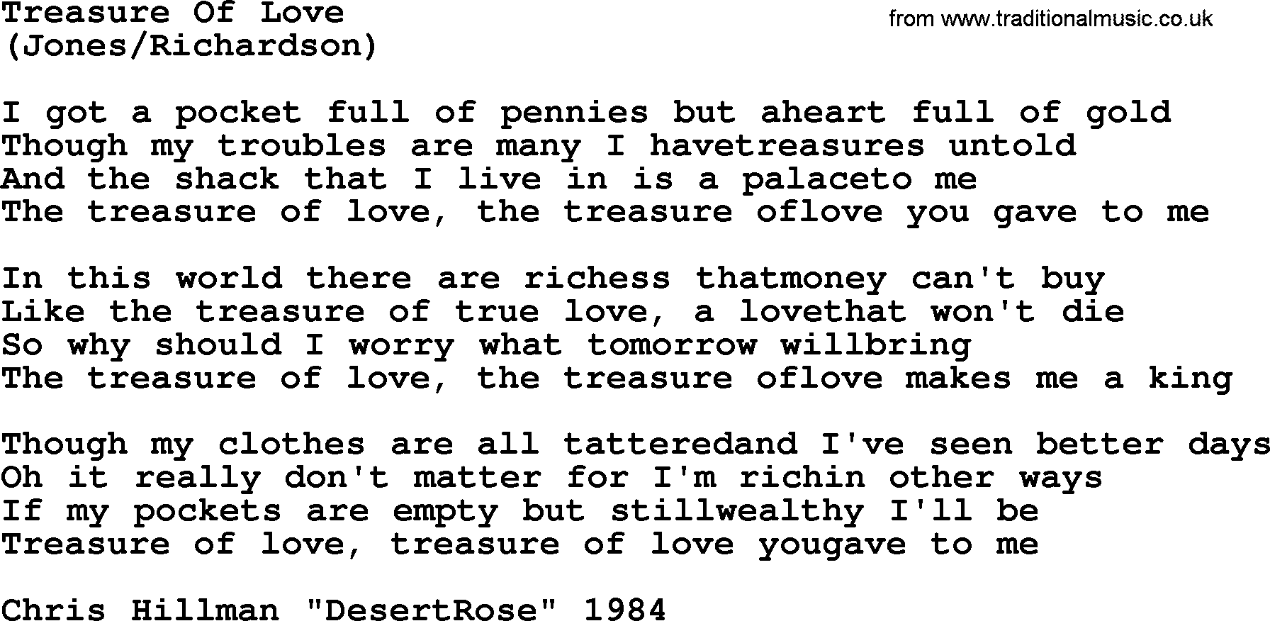 The Byrds song Treasure Of Love, lyrics