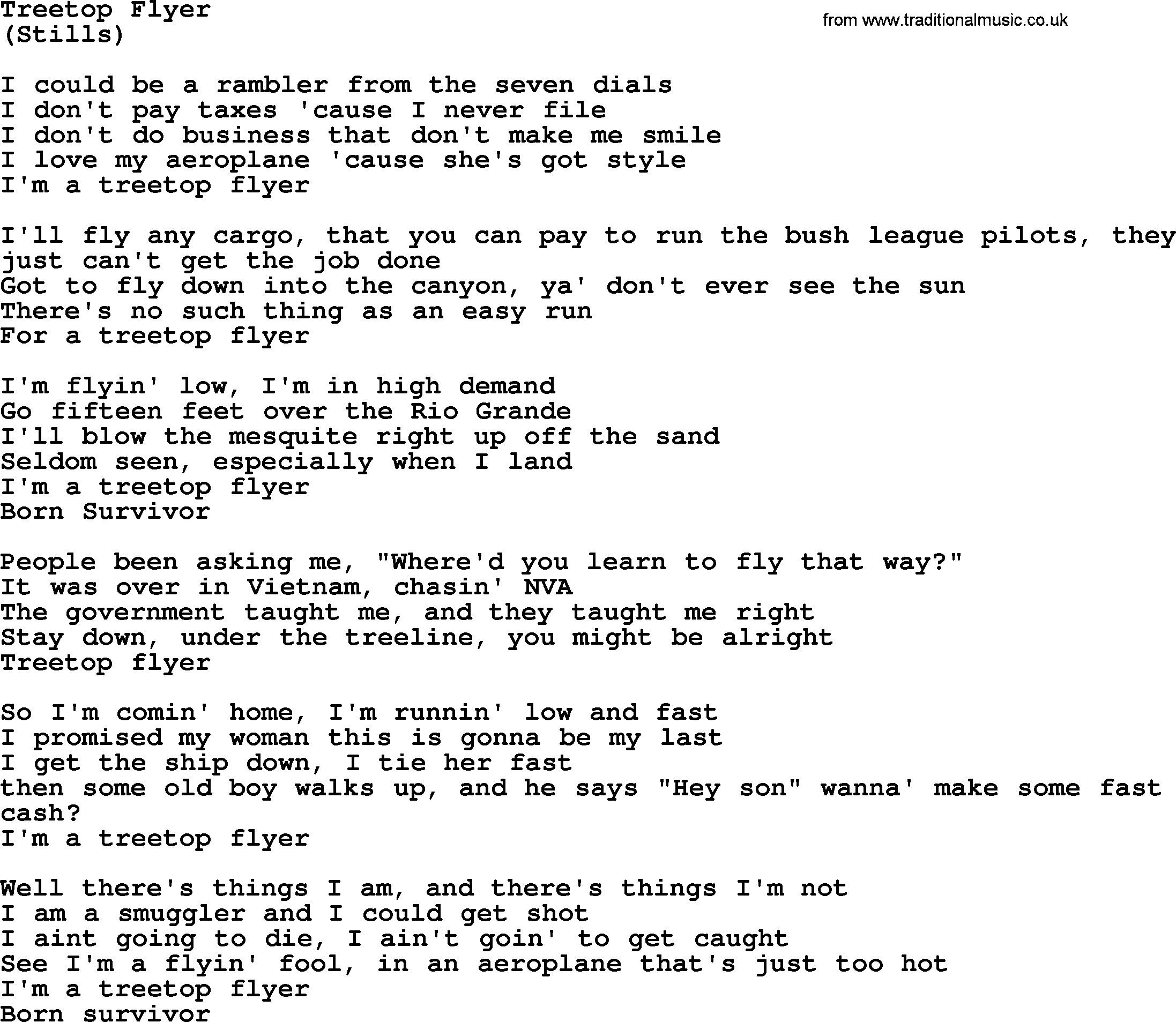 The Byrds song Treetop Flyer, lyrics