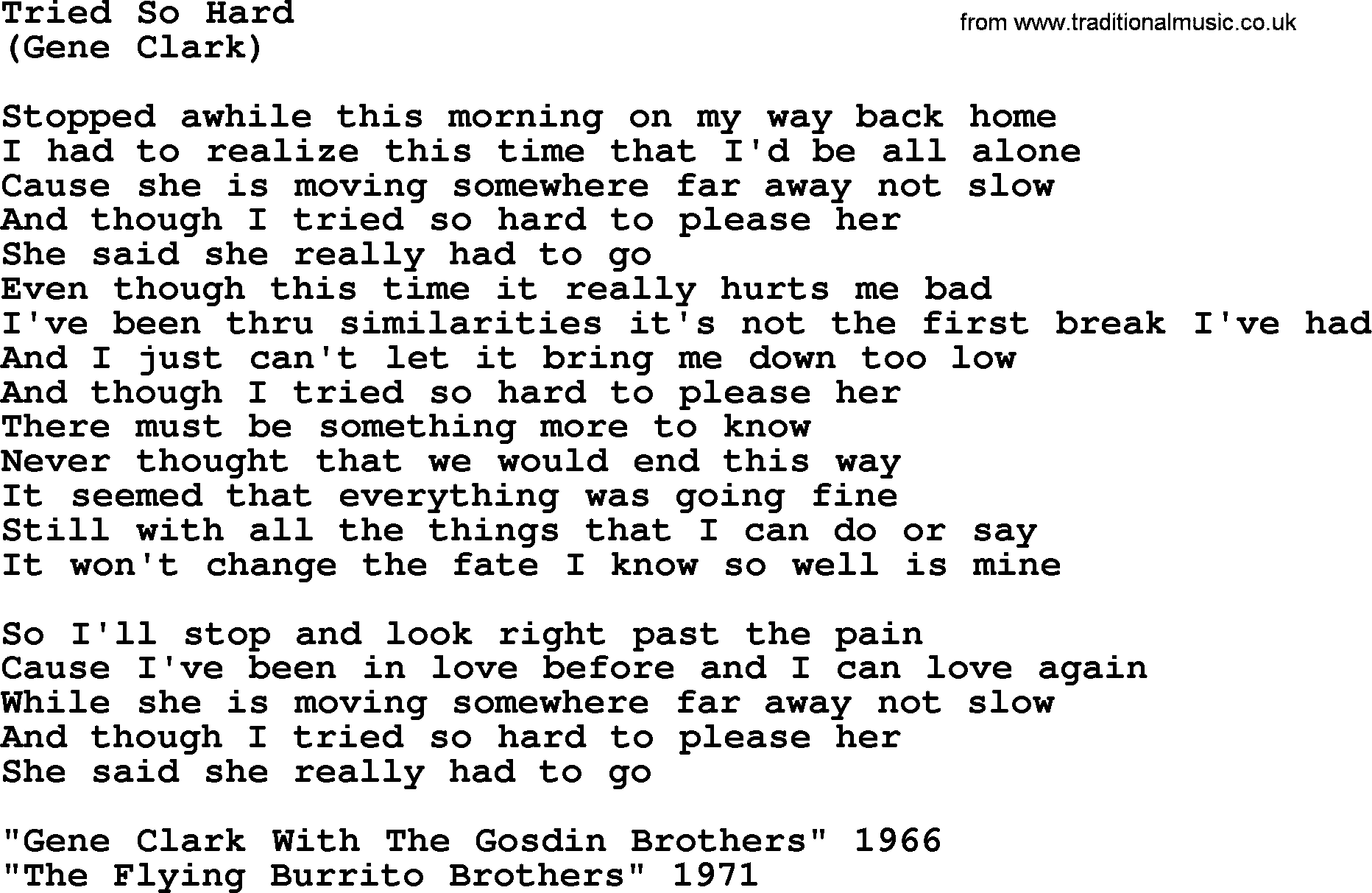 The Byrds song Tried So Hard, lyrics