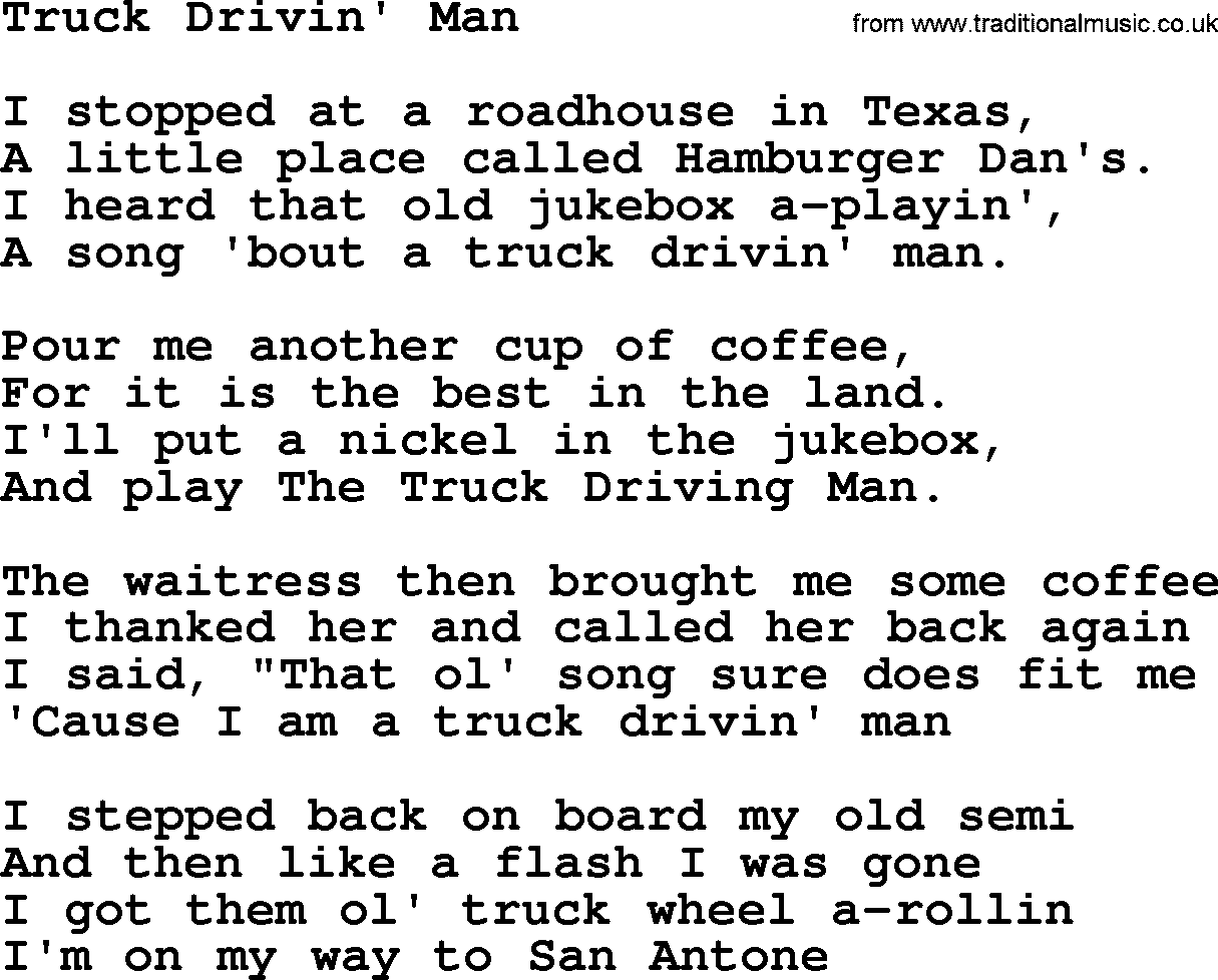 The Byrds song Truck Drivin' Man, lyrics