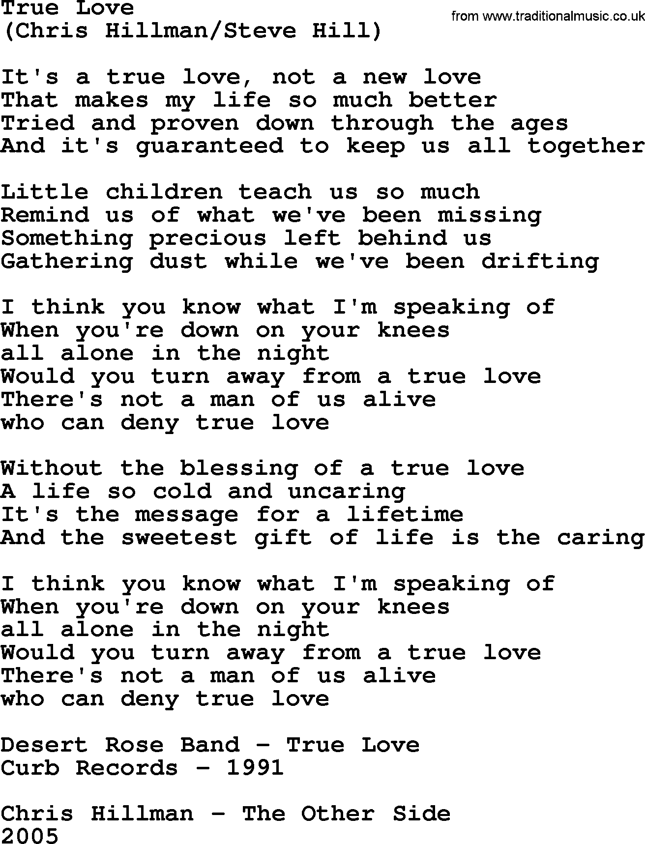The Byrds song True Love, lyrics