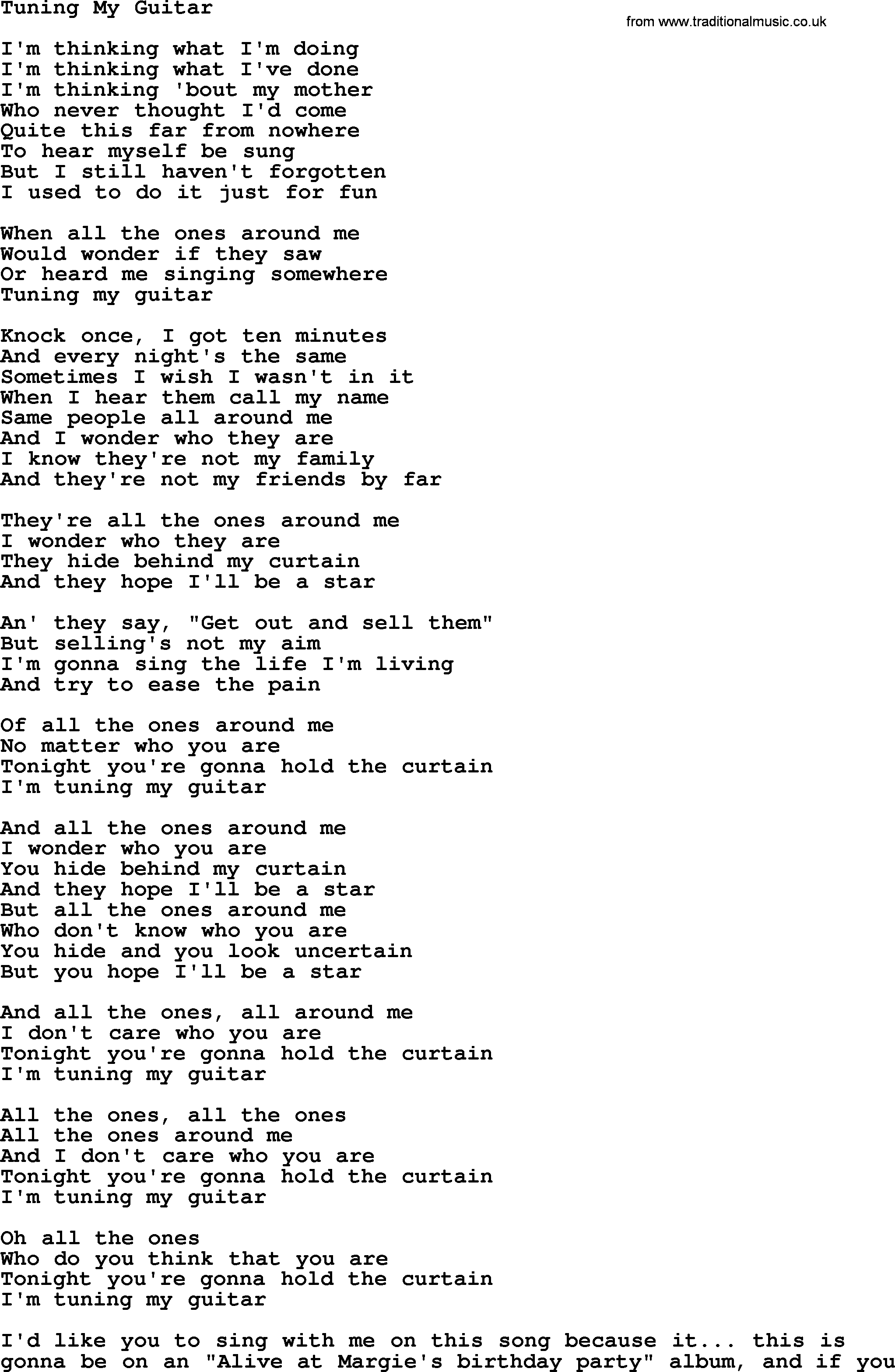 The Byrds song Tuning My Guitar, lyrics