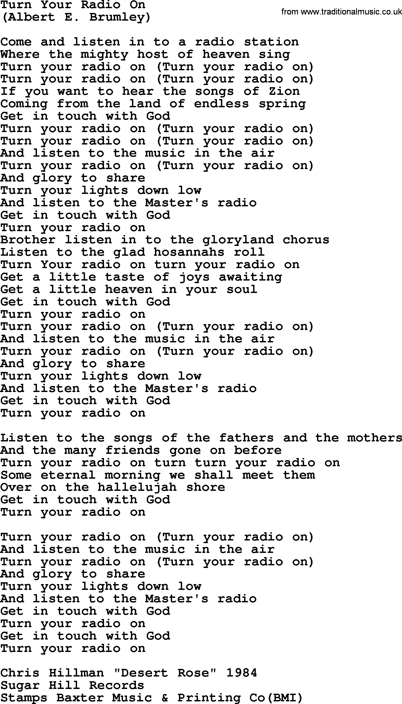 The Byrds song Turn Your Radio On, lyrics