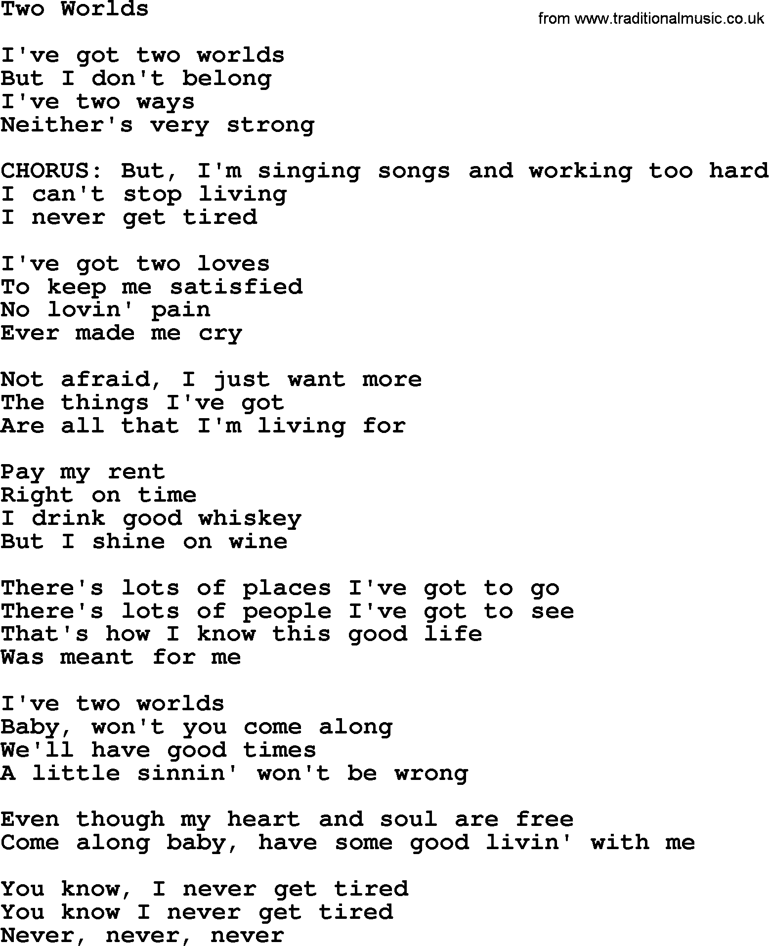 The Byrds song Two Worlds, lyrics