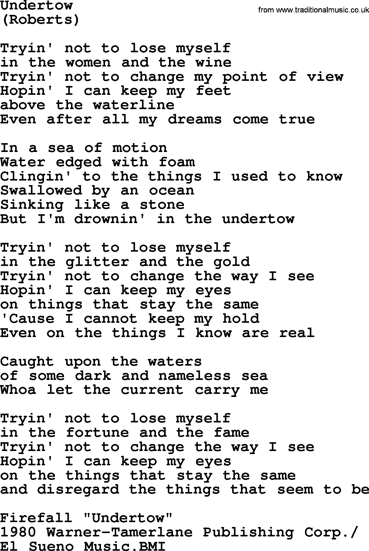 The Byrds song Undertow, lyrics
