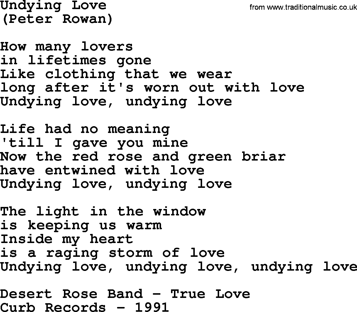 The Byrds song Undying Love, lyrics