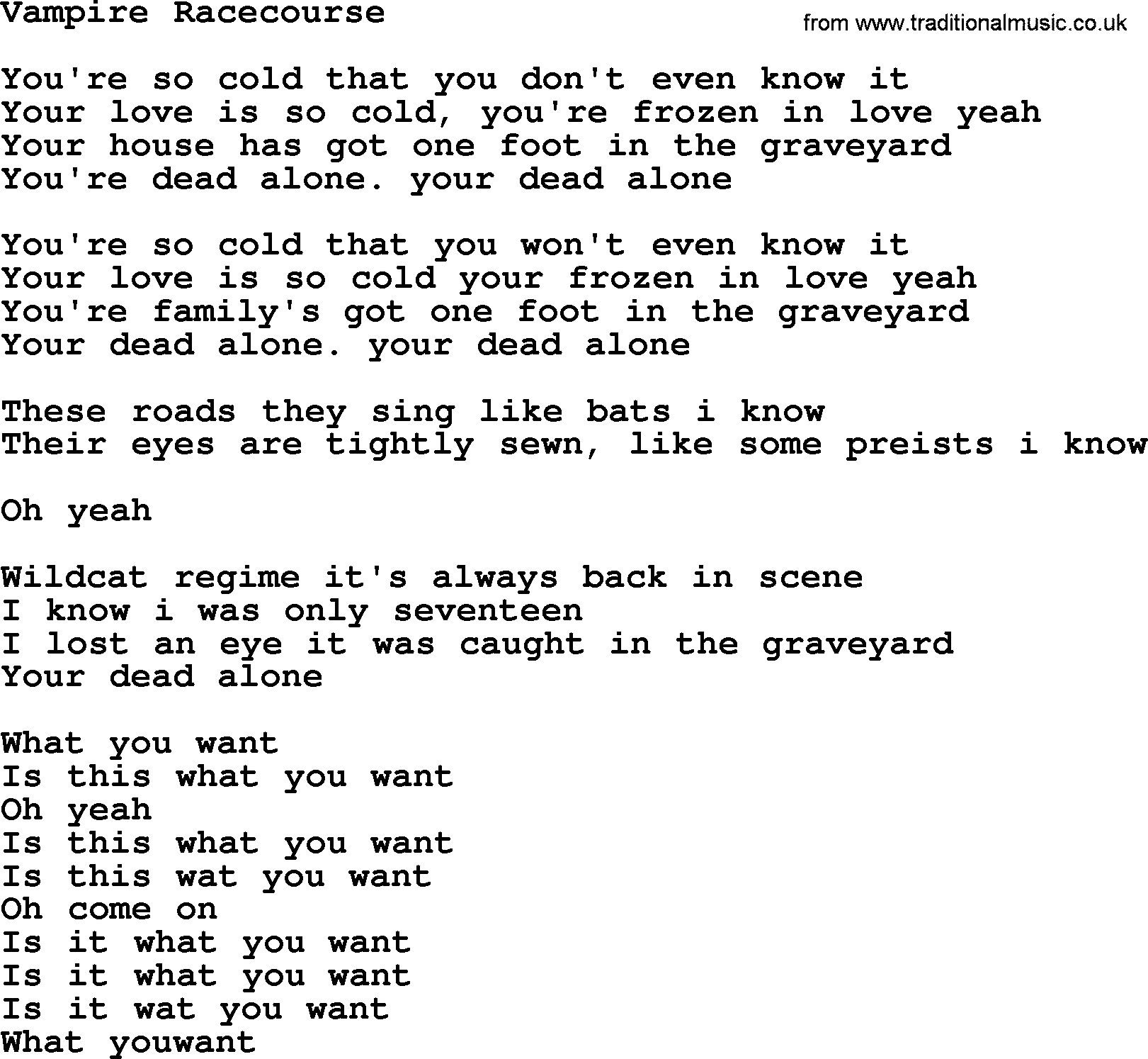 The Byrds song Vampire Racecourse, lyrics